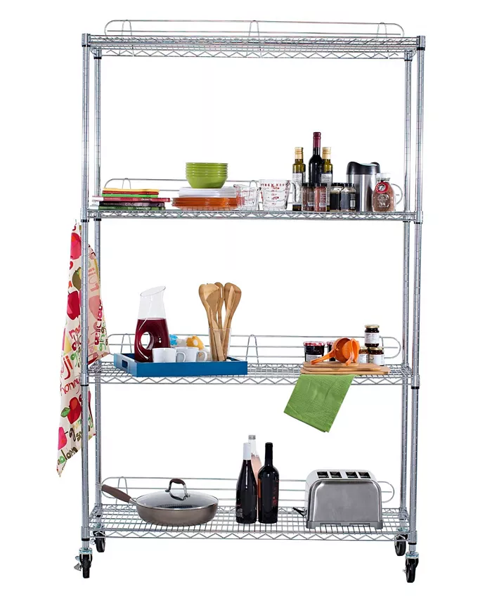 TRINITY Ecostorage 4-Tier Wire Shelving Rack with NSF Include Wheels and Back Stands