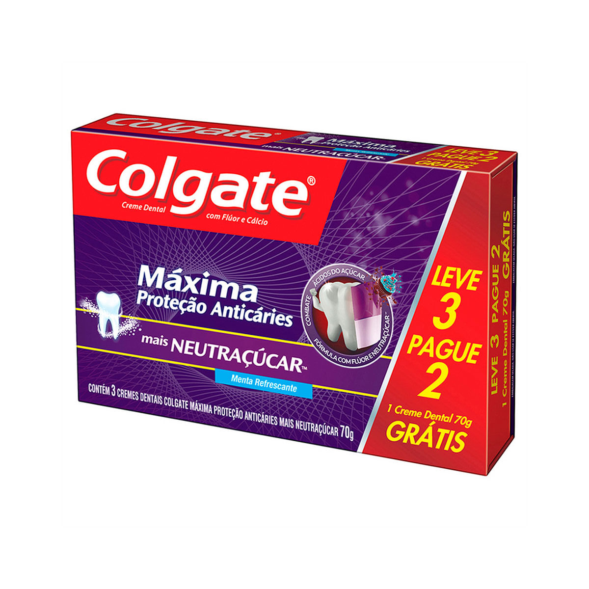 Creme Dental Colgate Maxima Protecao Anticaries mais Neutracucar 70g Promo Leve 3 Pague 2