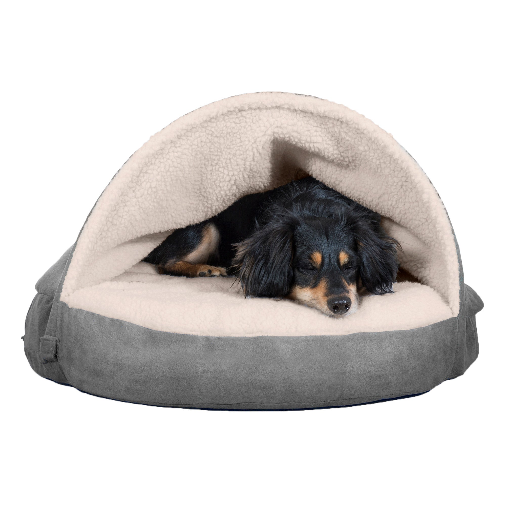 FurHaven | Cooling Gel Faux Sheepskin Snuggery Pet Bed for Dogs and Cats， Gray， 26-Inch