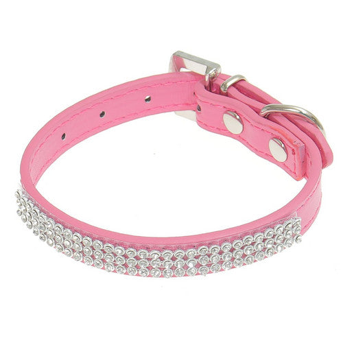 Bling Rhinestone Puppy Cat Collars Adjustable Leather Kitten Collar For Small Medium Dogs Cats Pink L
