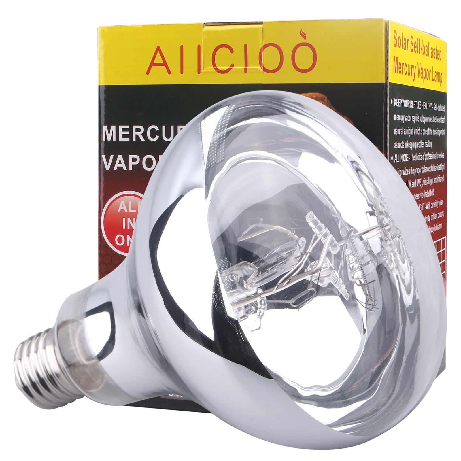 AIICIOO Reptile Heating Lamp UVA UVB Mercury Vapor Bulb Aquarium Bulb for Reptiles and Amphibians 100W