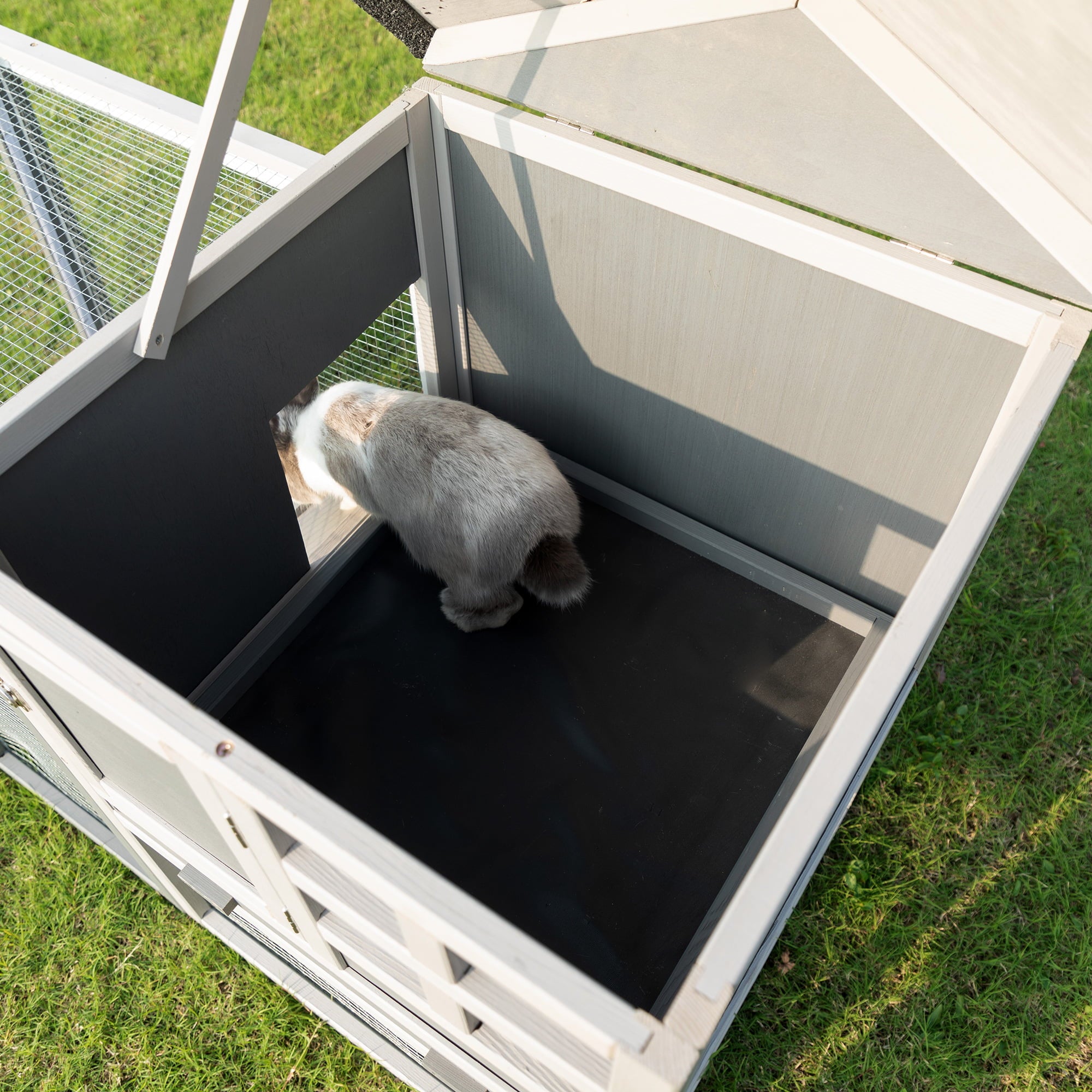 Coziwow Wooden Rabbit Hutch Small Animal Cage Guinea Pig Coop W/ Openable Roof， Gray