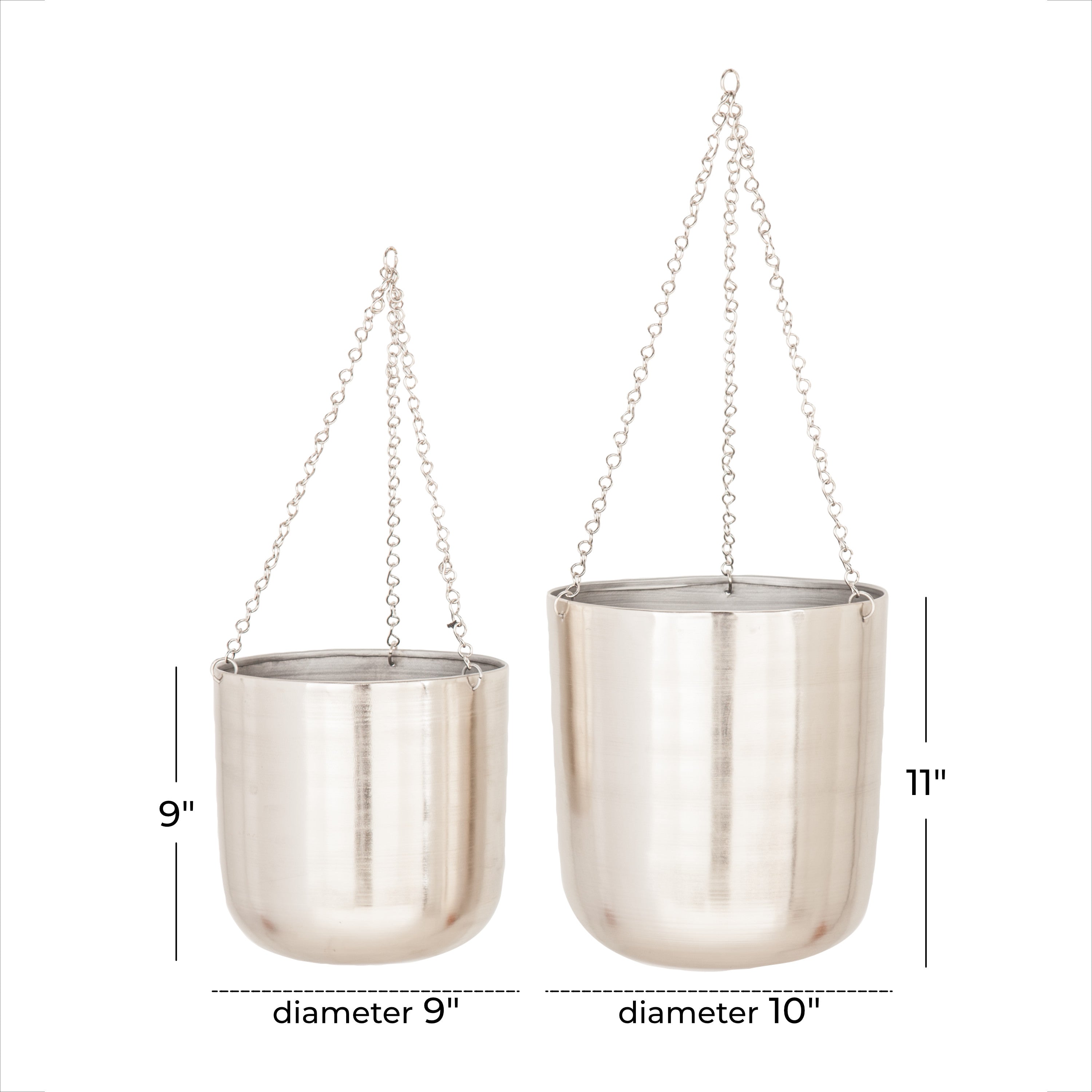 DecMode 9", 11" Silver Metal Glam Planter, 2 - Pieces