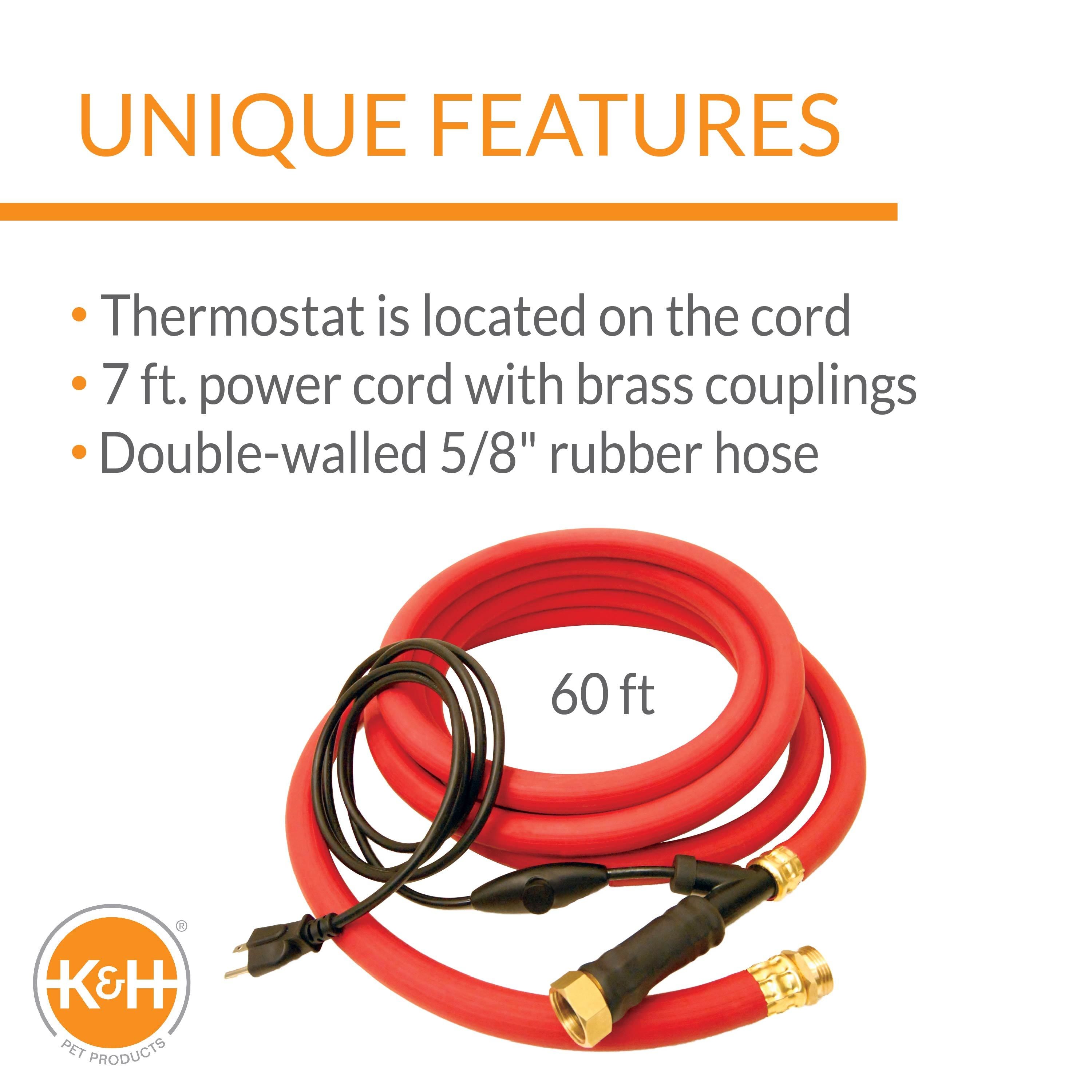 KandH Pet Products Thermo-Hose Ice Free Heated Water Hose Rubber Red 60 Feet 250 Watts