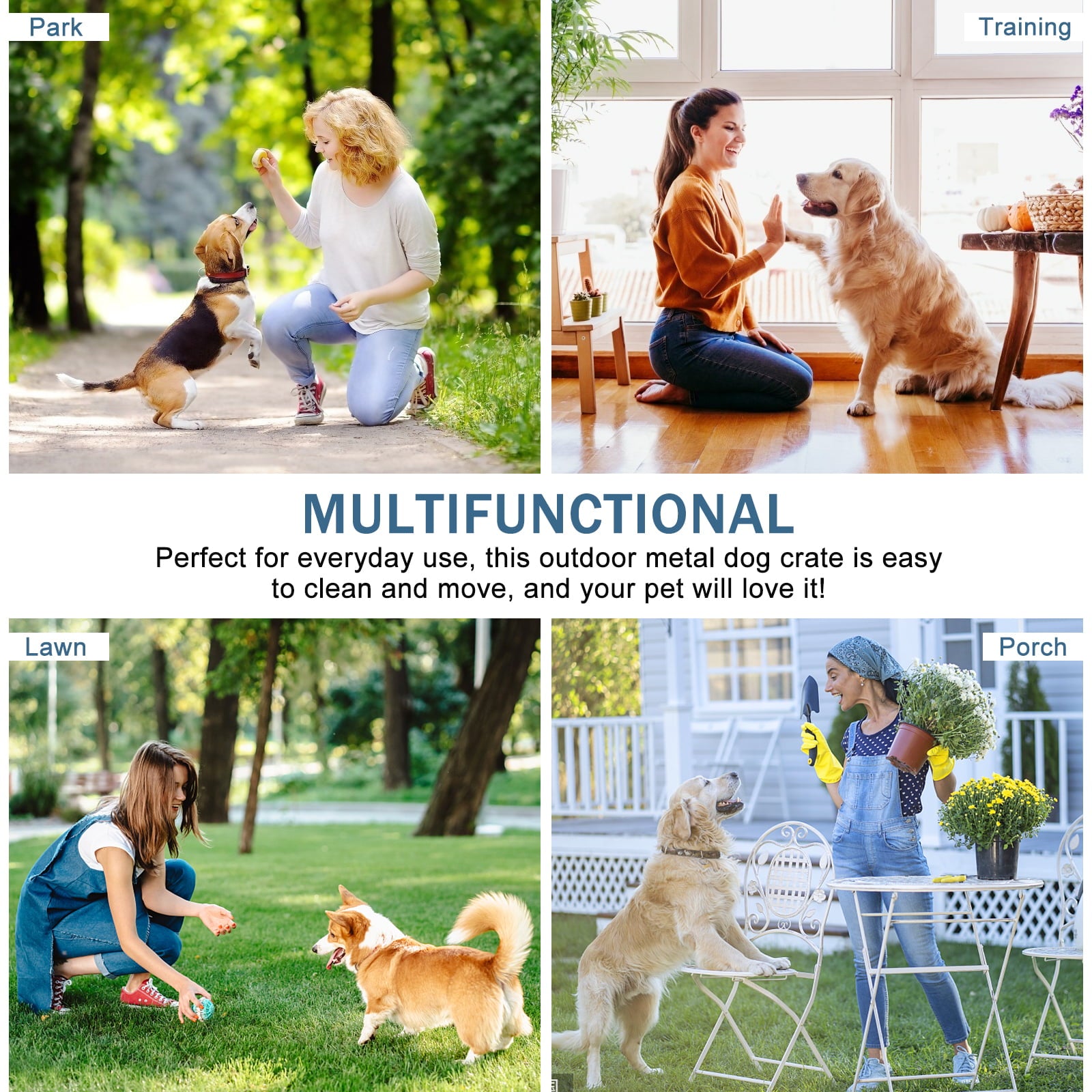 YRLLENSDAN 48 inch Foldable Large Dog Crate for Large Dogs， Metal Wire Dog Cage with Plastic Tray and Handle Double-Door Outdoor Dog Crates and Kennels for Medium dogs