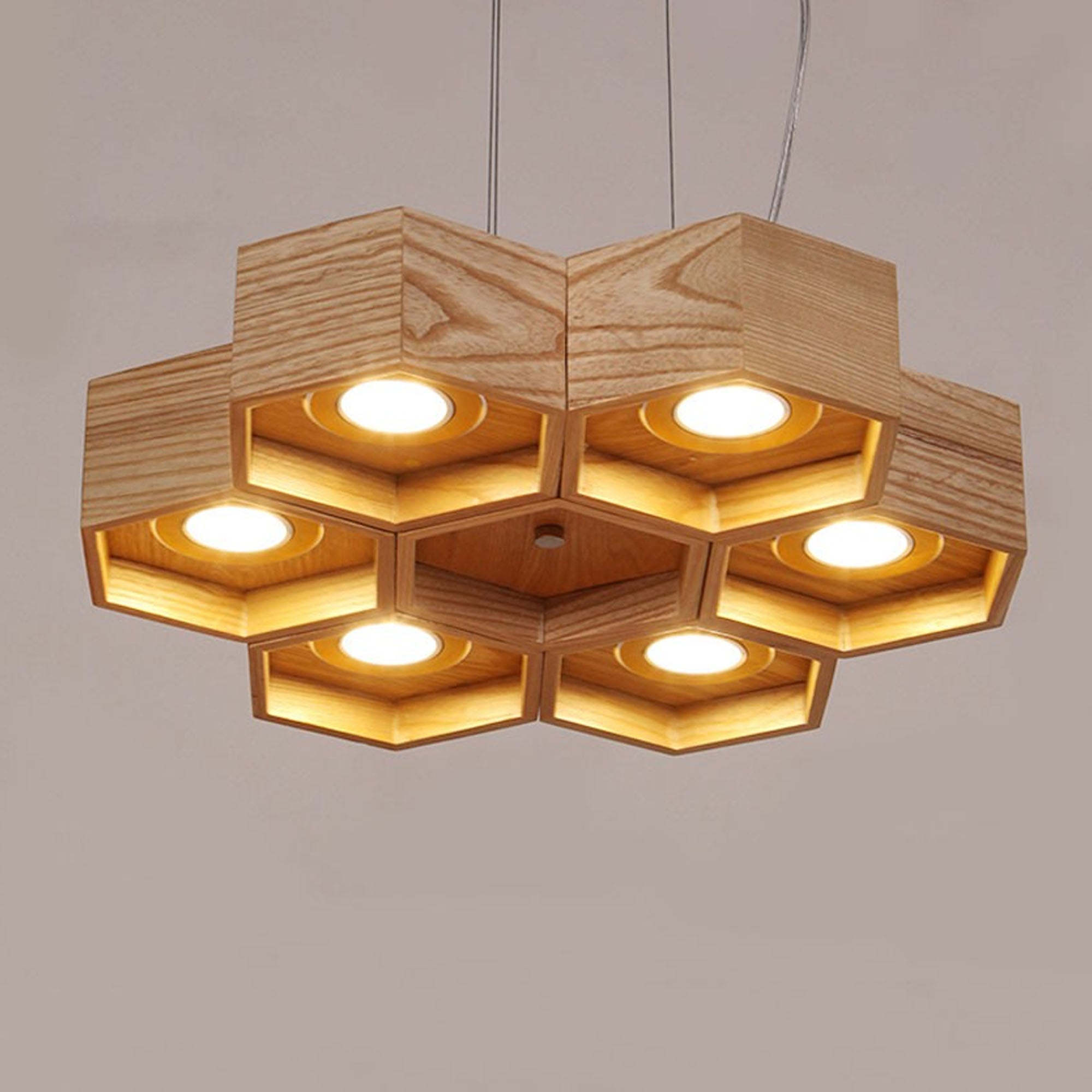 Honeycomb Solid Wood Pendant Lamp With Led Bulbs Bpmt26-N