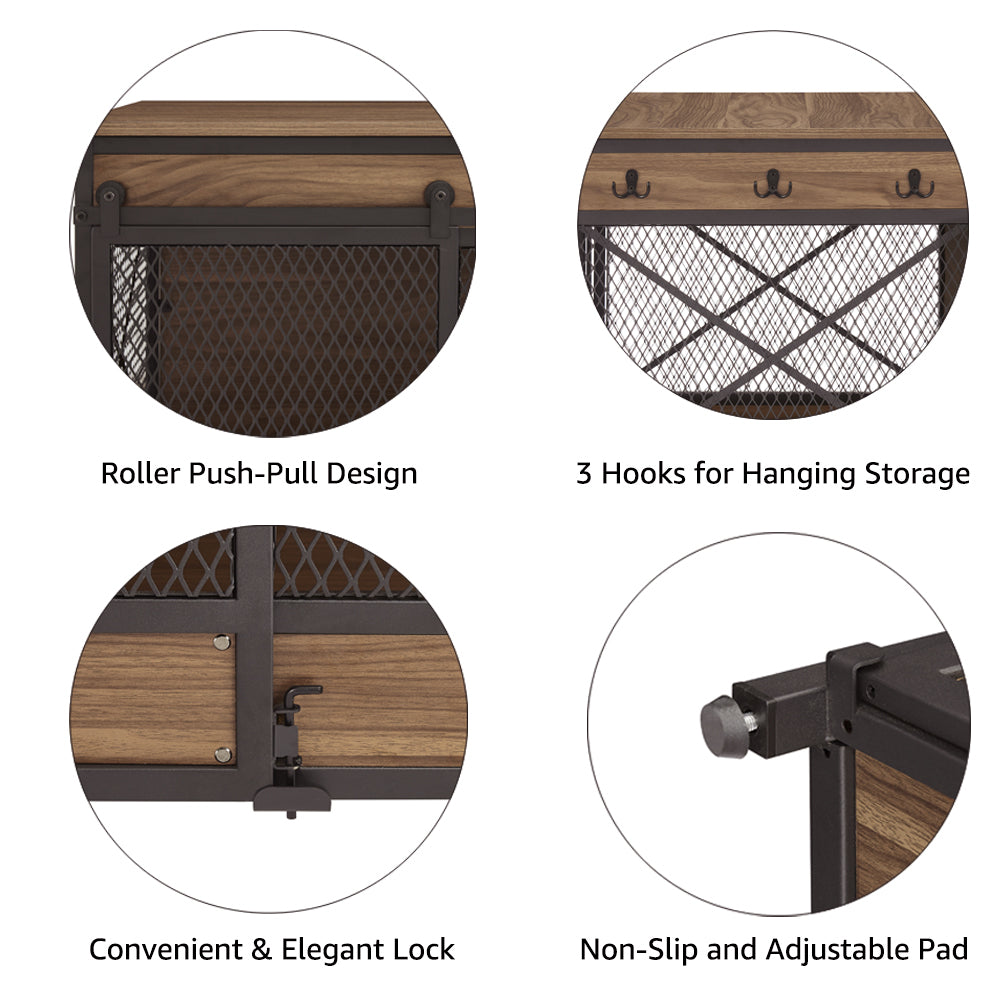 Unipaws Furniture Style Dog Crate， Wooden Mesh Pet Kennels with Cushion and Hooks， Dog House Indoor Use， Walnut