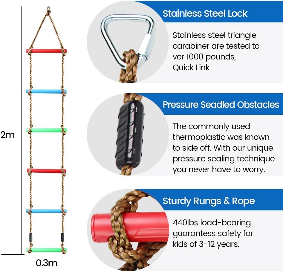 Obstacle Course for Kids， Gentle Booms Ninja Warrior Obstacle Course Accessories Gymnastic Rings Monkey Bar Climbing Rope Ladder Playground Equipment for Kids