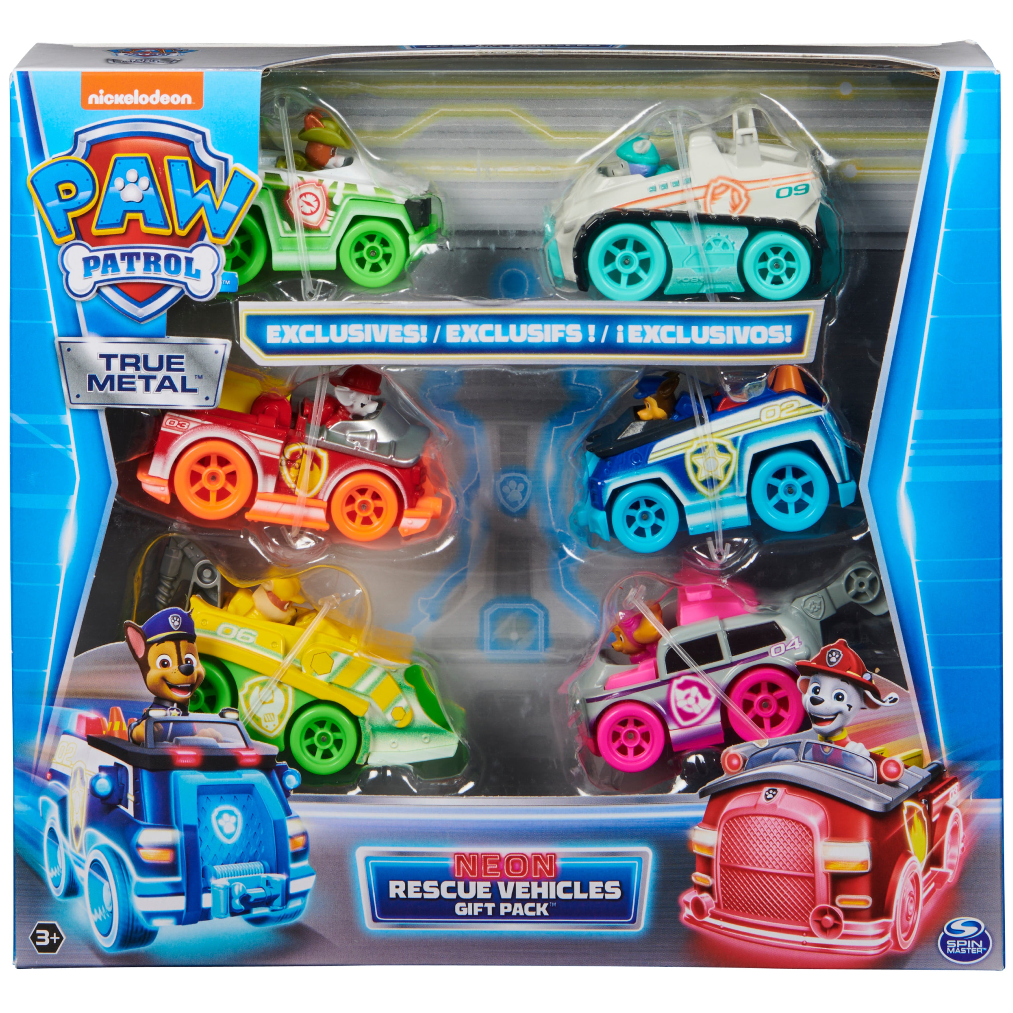 PAW Patrol， Neon Rescue 6-Piece Gift Pack Die-Cast Vehicles， 1:55 Scale， For Ages 3 and up