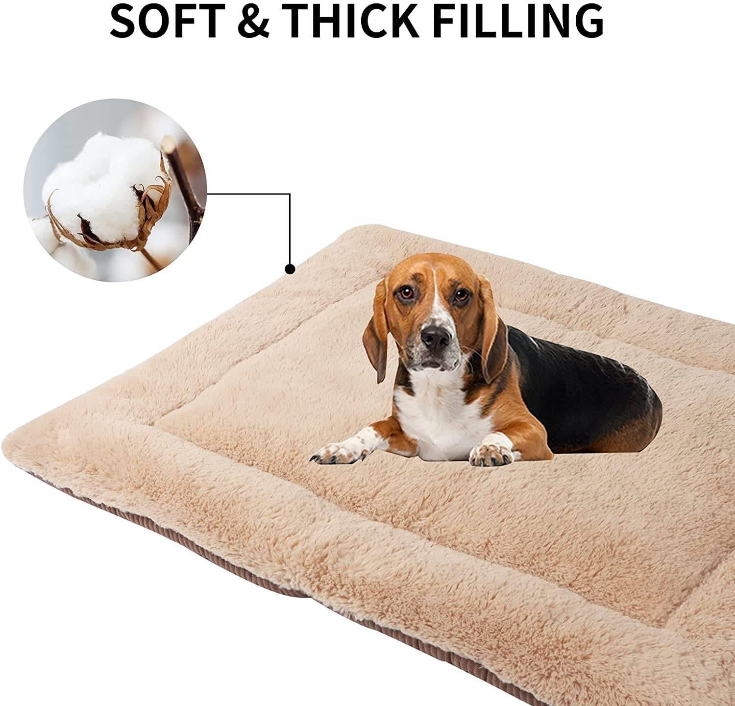 Fovien Dog Bed Crate Mat Kennel Pad Washable Orthopedic Pillow Pet Beds Dense Cushion Padding Bolster khaki M