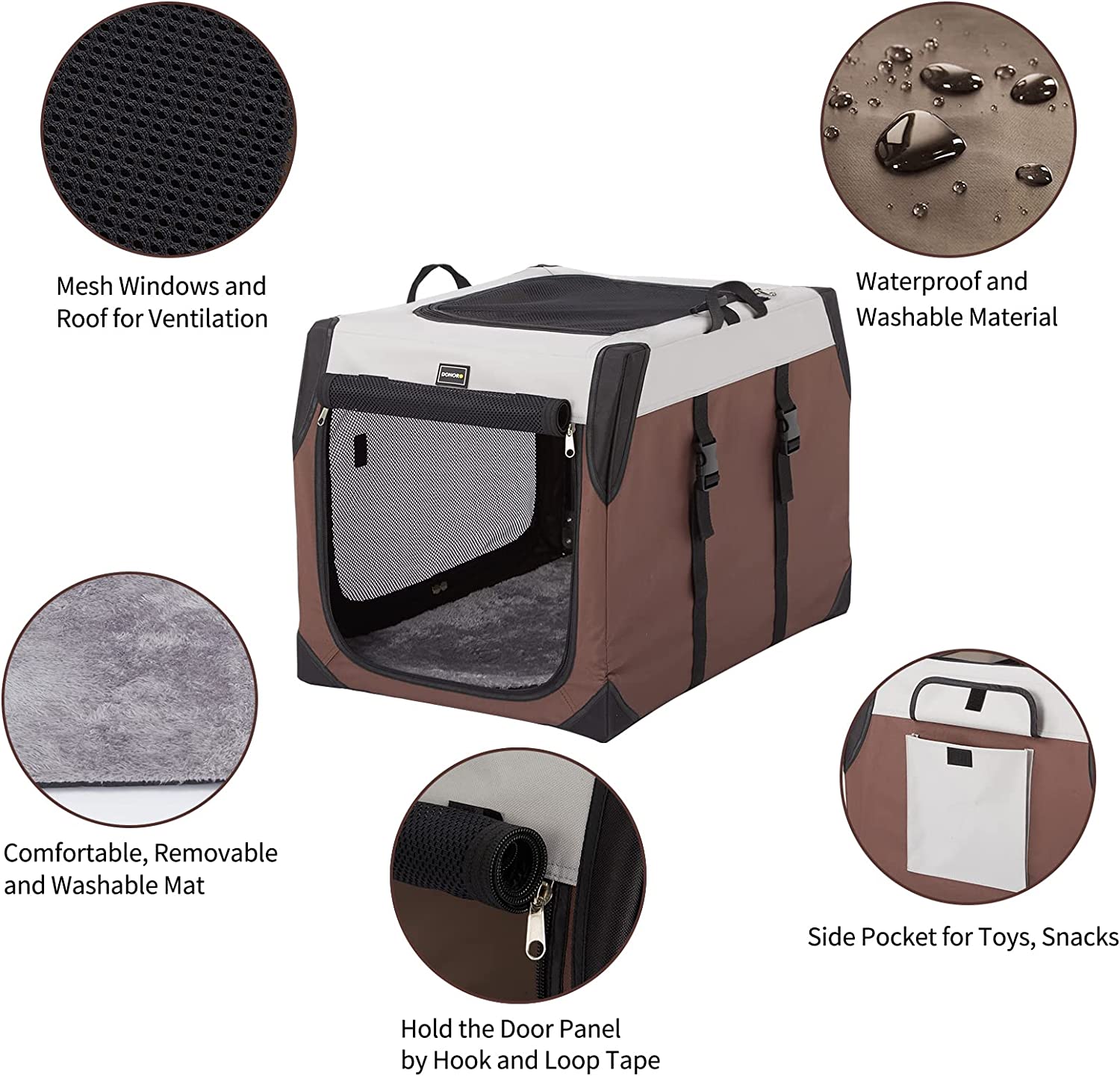 Dog Crates for Medium Dogs， Portable Collapsible Three Door Dog Kennel and Houses， Soft-Sided Cage for Indoor Training and Outdoor Travel with Pad (Large (42