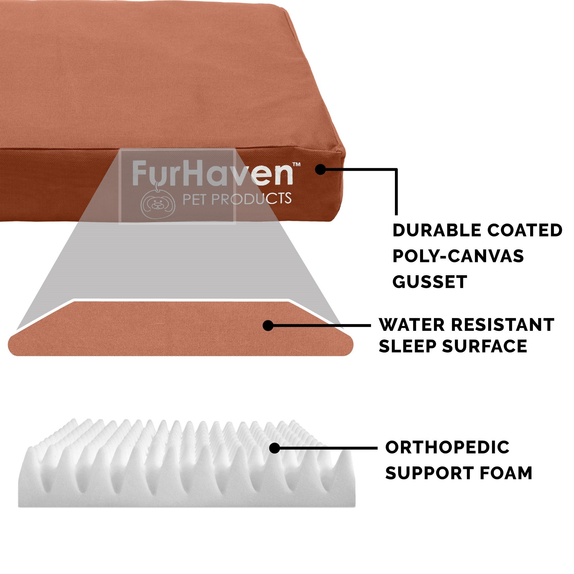 FurHaven | Deluxe Convolute Orthopedic Oxford Indoor/Outdoor Water-Resistant Pet Bed for Dogs and Cats， Chestnut， Large