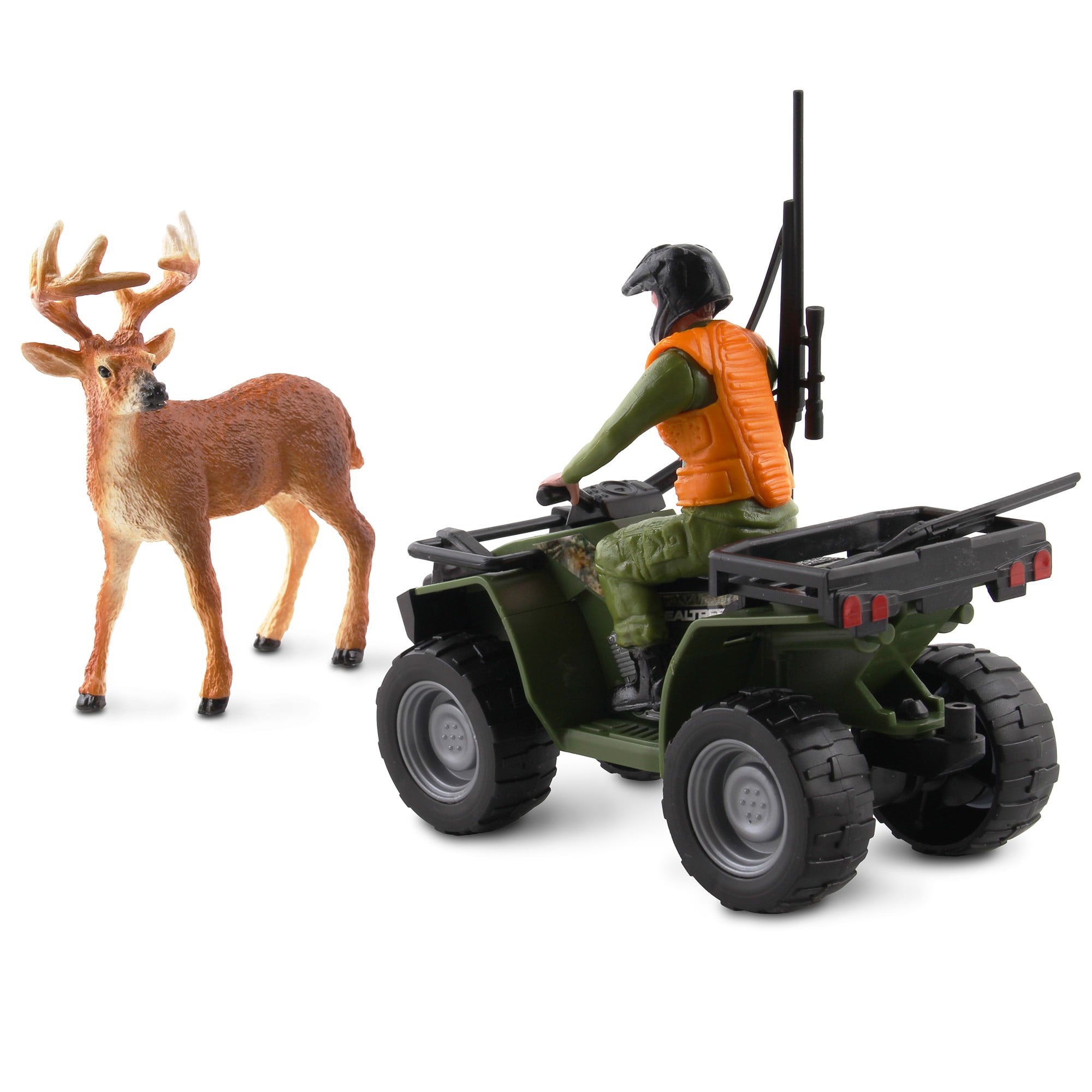 RealTree: Hunting Playset - 6 Piece 1:18 Scale W/ Freewheel Vehicle， ATV Buck Hunting Set ， Ages 3+