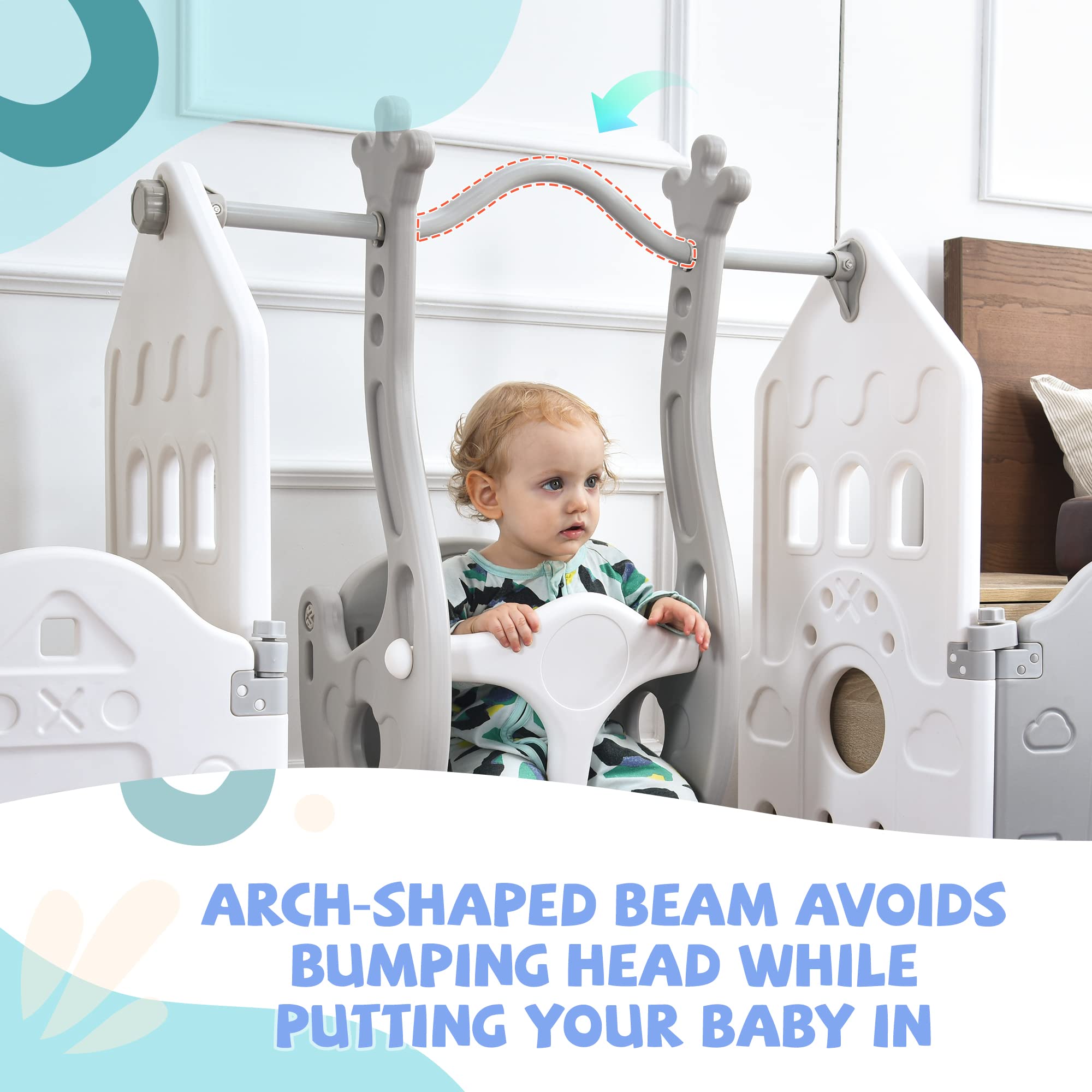 KAINSY Baby Swing for Infants Toddler Kids Age 6 months to 4 Years， Indoor Outdoor Toddler Swing Set with 3 Adjustable Height and Stand， Max Load 121lbs