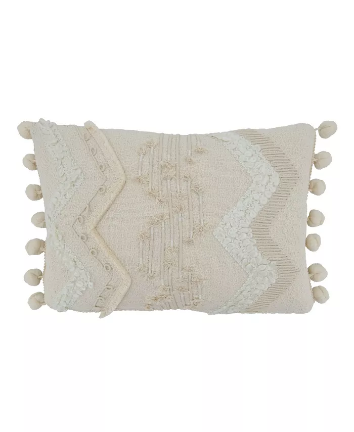 Saro Lifestyle Cord and Pom Pom Applique Decorative Pillow， 12