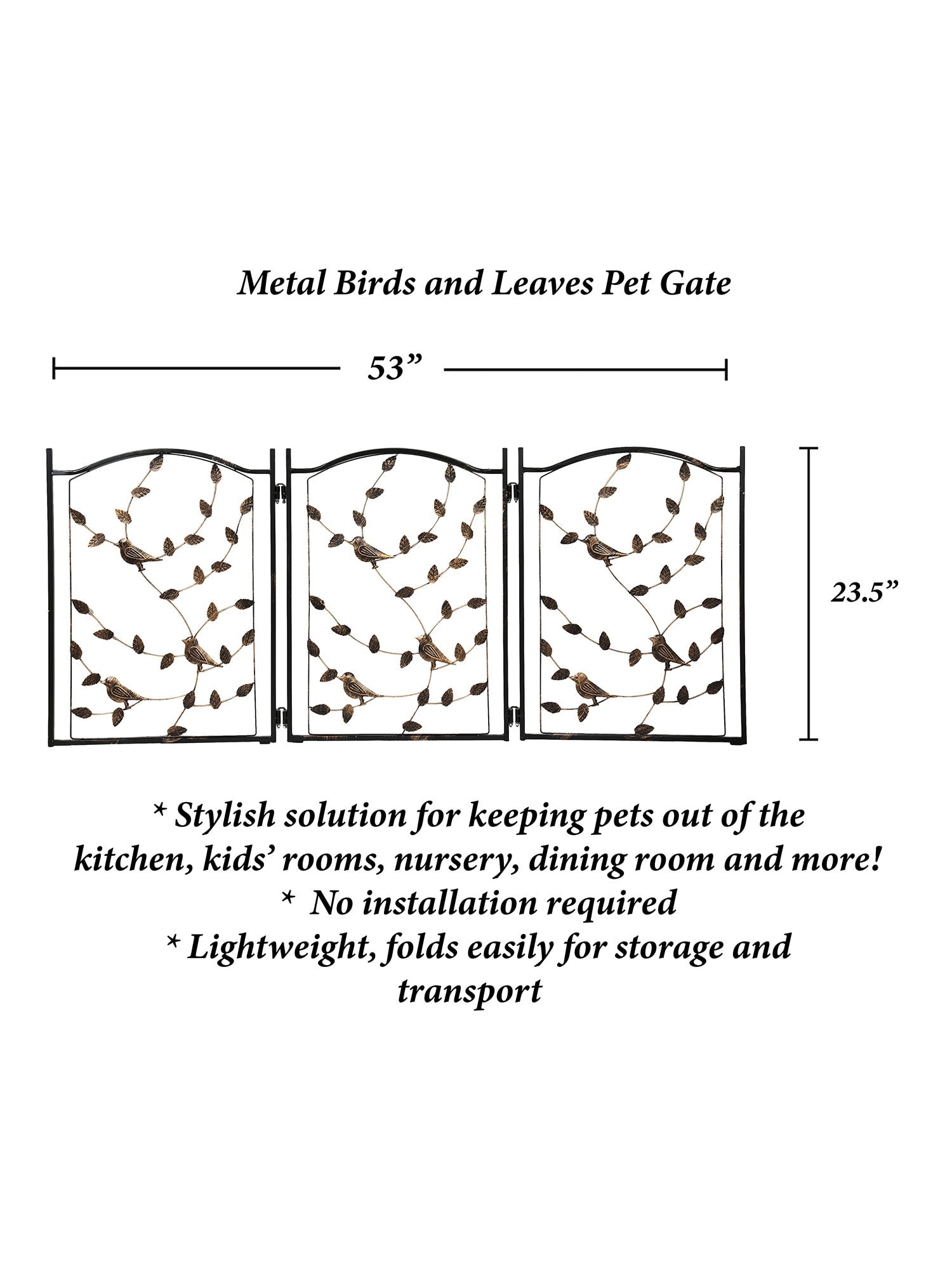 3 Panel Pet Gate -Trifold Metal Leaf Bird Dog Gate - 53