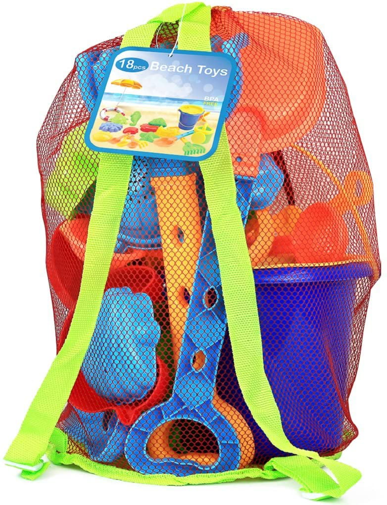 Click N Play 18 Piece Beach sand Toy Set, Bucket, Shovels, Rakes, Watering Can, Molds,