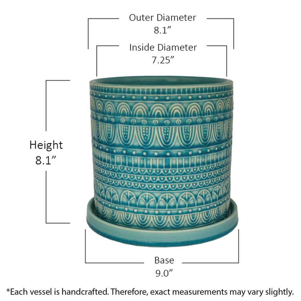 Trendspot 8 in. Dia Aqua Seven Seas Cylinder Ceramic Planter CR10851-08A