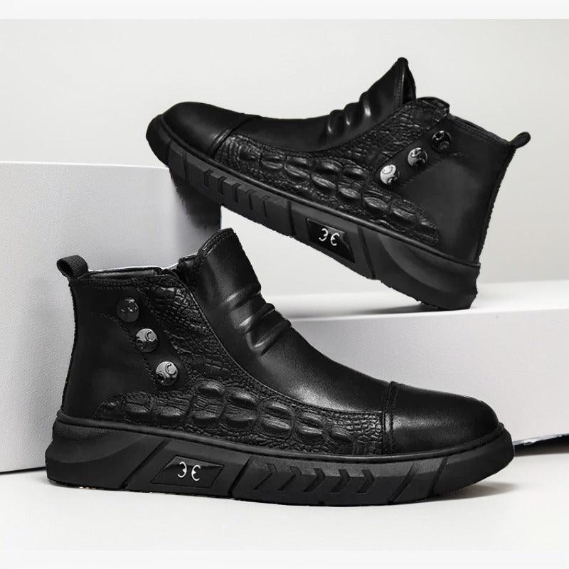 Bota Chelsea Crocodille™ com Fecho em Zíper / Estilo Gangster Britânico , Conforto Supremo e Couro Premium!