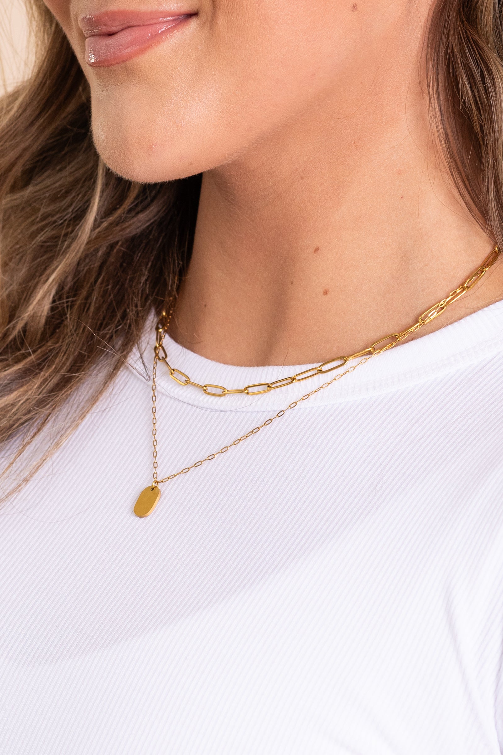 Gold Tag Double Layered Necklace