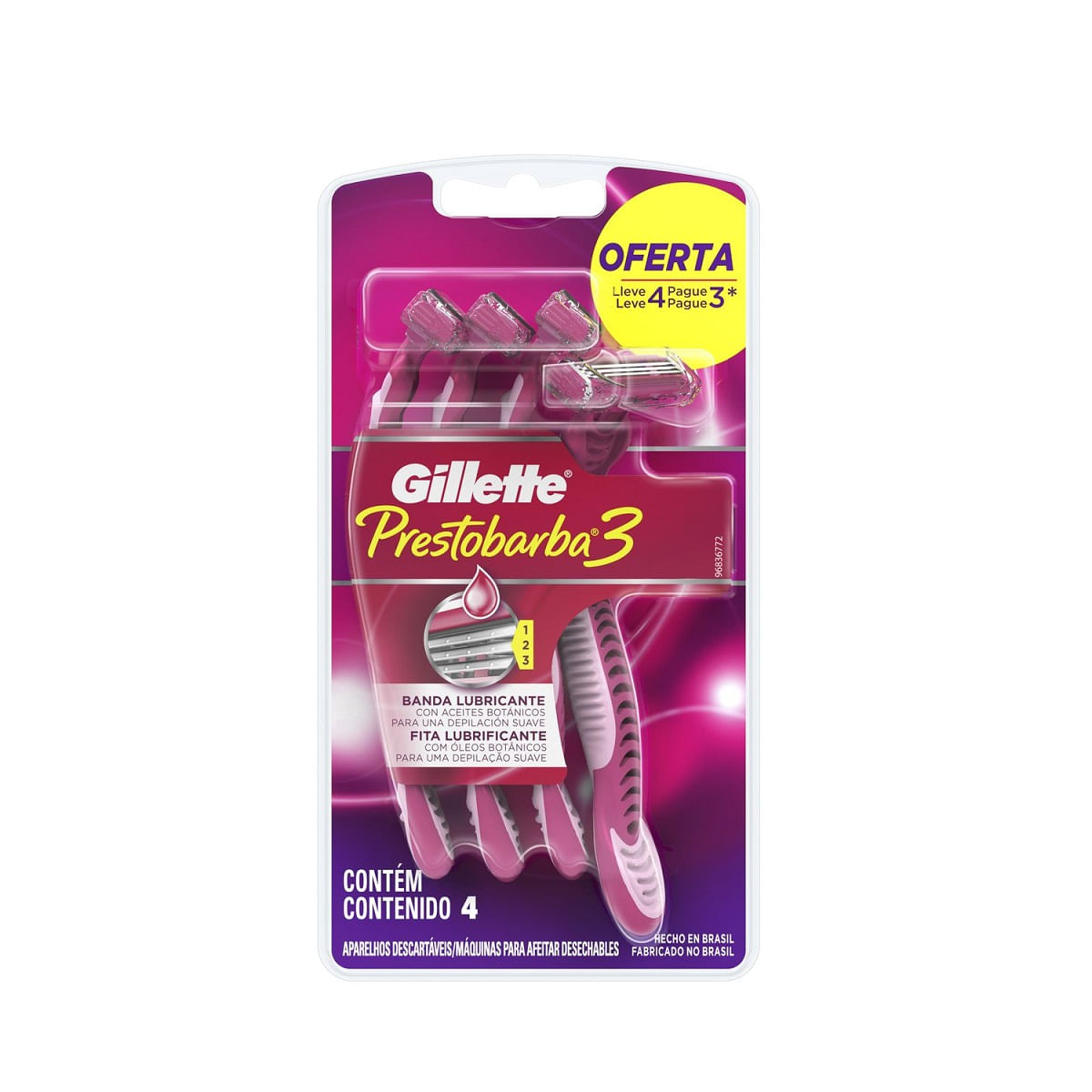 Aparelho de Depilar Descartavel Gillette Prestobarba3 4 unidades