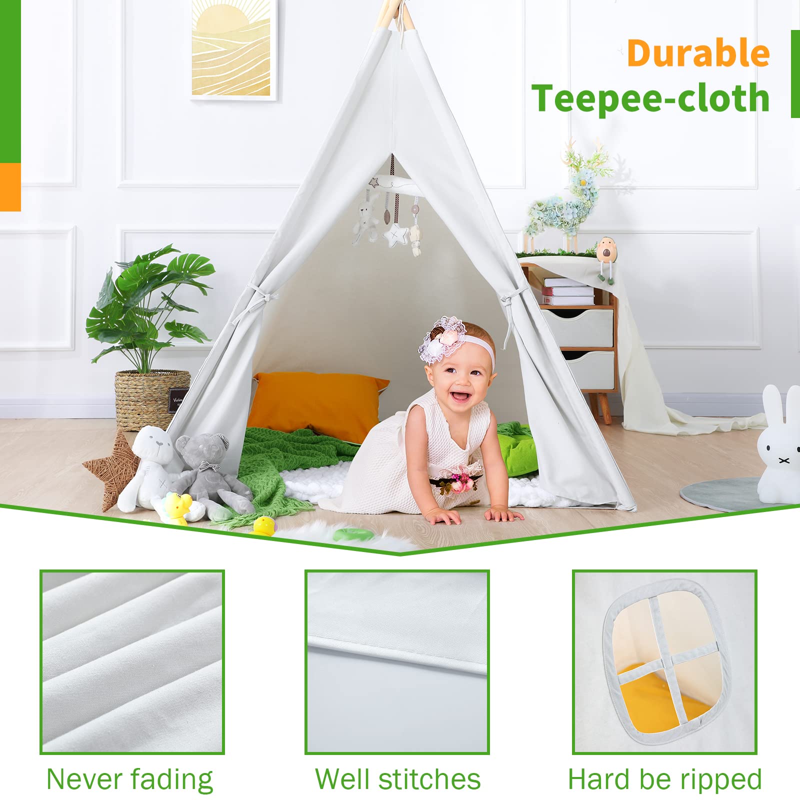 Kids Teepee, Pet Play Tent Teepee Tent for Dogs Cats, Foldable Girls Playhouse Toy Tent, Gift for Baby Toddler to Play Game Indoor Outdoor,39.4"×39.4"×53.2",without Mat & Decoration