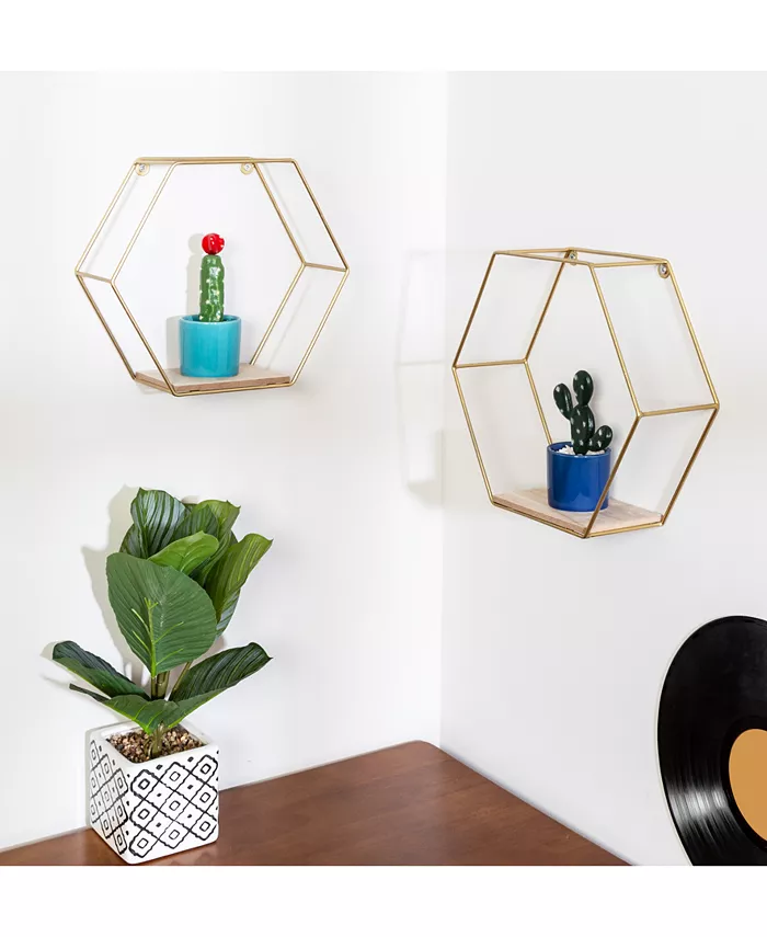 Honey Can Do Hexagonal Decorative Metal Wall Shelves， Set of 2