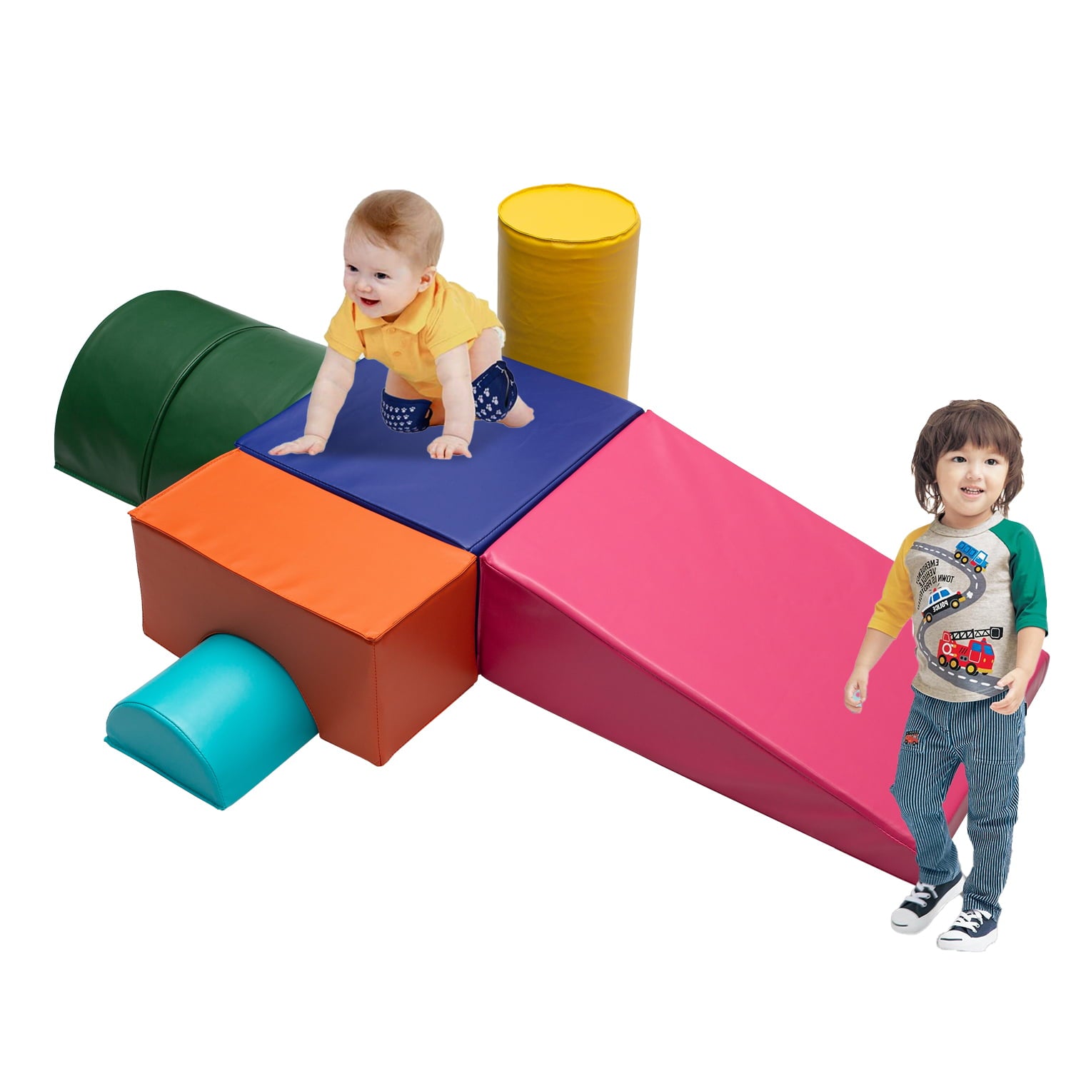6-Piece Kids Soft Play Corner Climbers Foam Play Set Indoor Climbers for Toddler 1-3，Pink/Blue