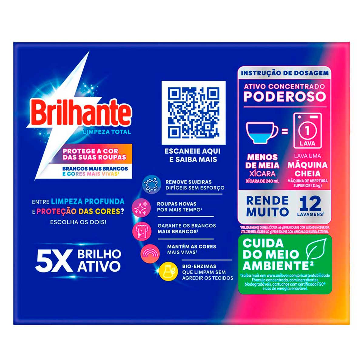 Lava-Roupas em Po Roupas Brancas e Coloridas Ativo Concentrado Brilhante Limpeza Total Caixa 800g