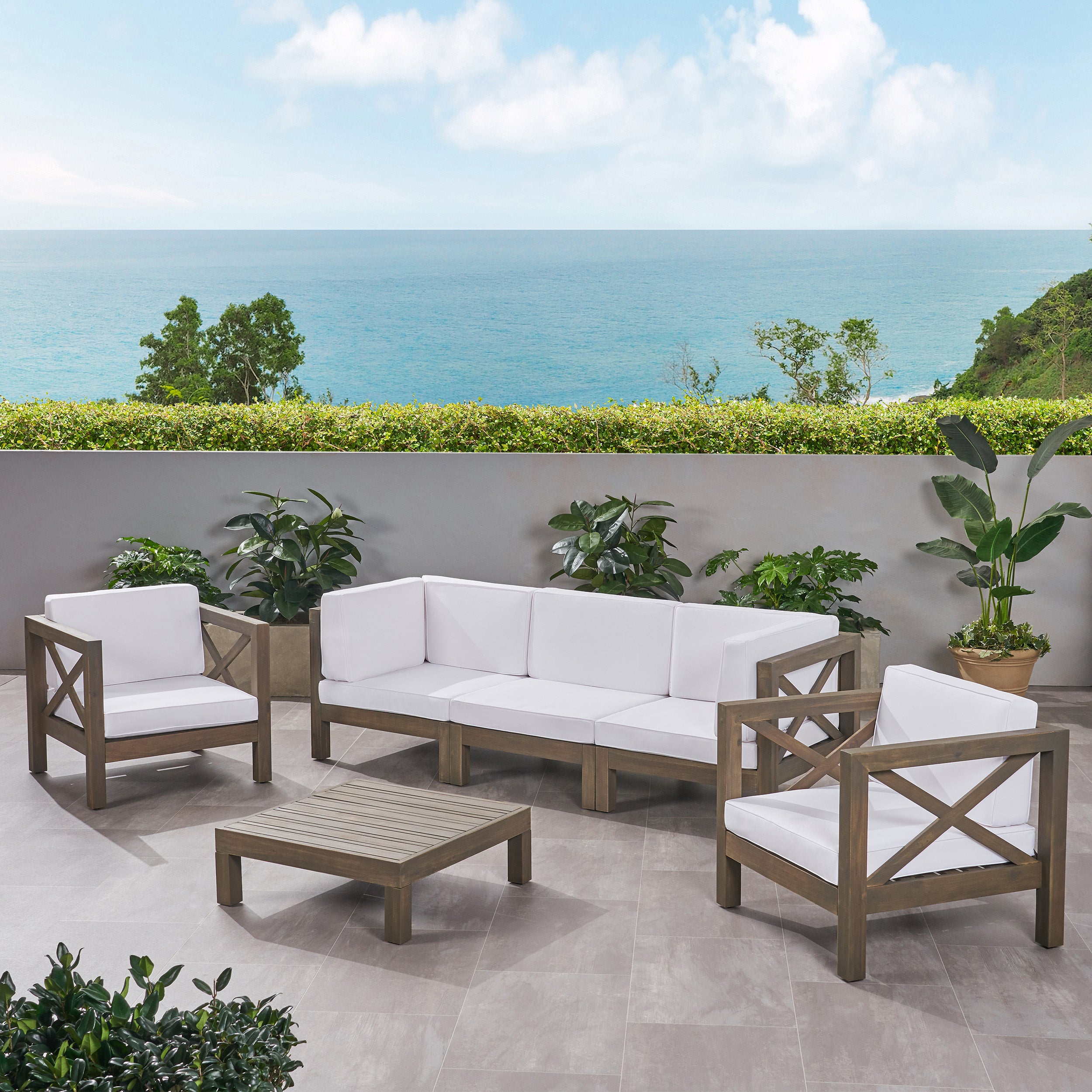 Morgan Outdoor 5 Seater Acacia Wood Sofa Chat Set