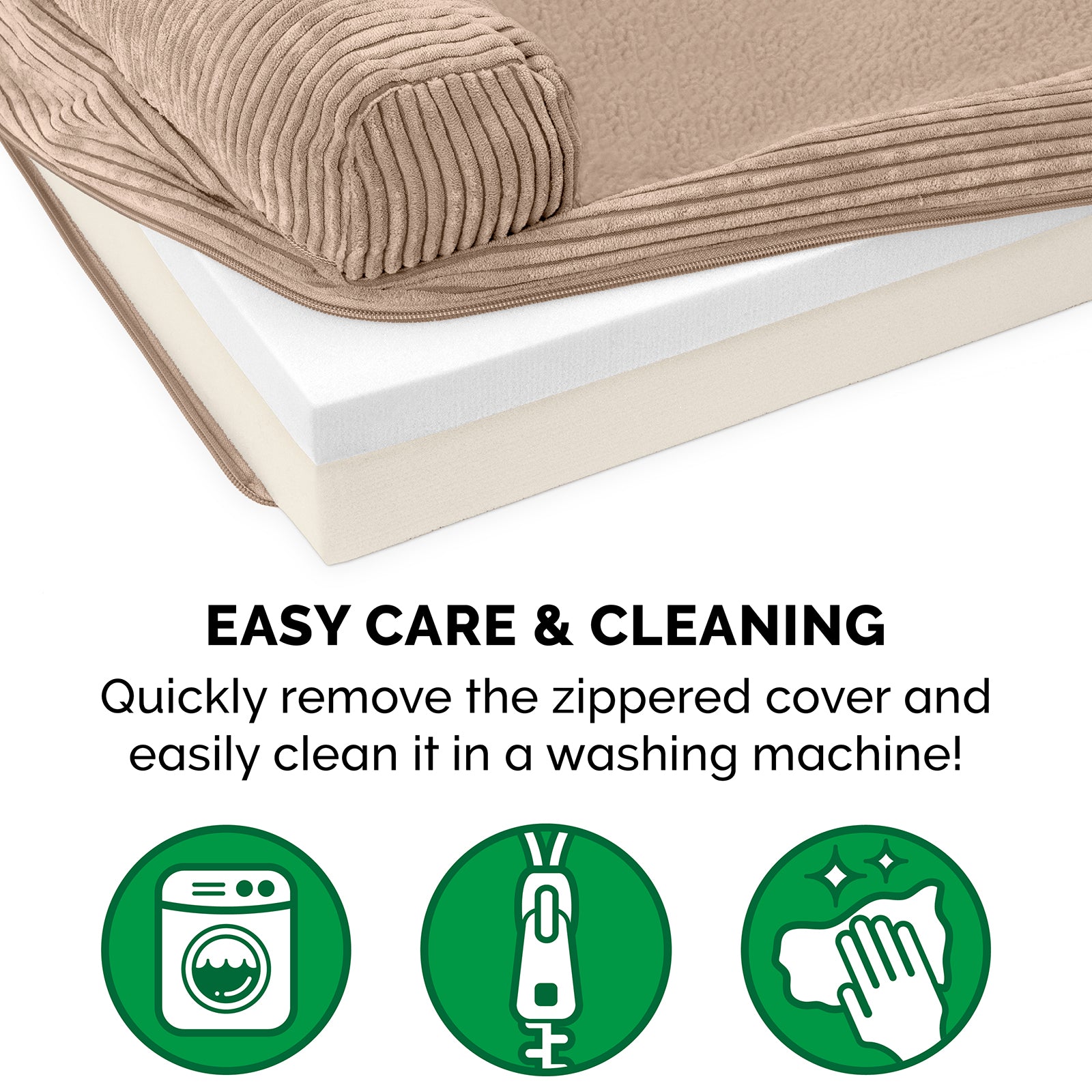 FurHaven | Memory Foam Corduroy Faux Fleece and Corduroy Chaise Lounge Pet Bed for Dogs and Cats， Sandstone， Small