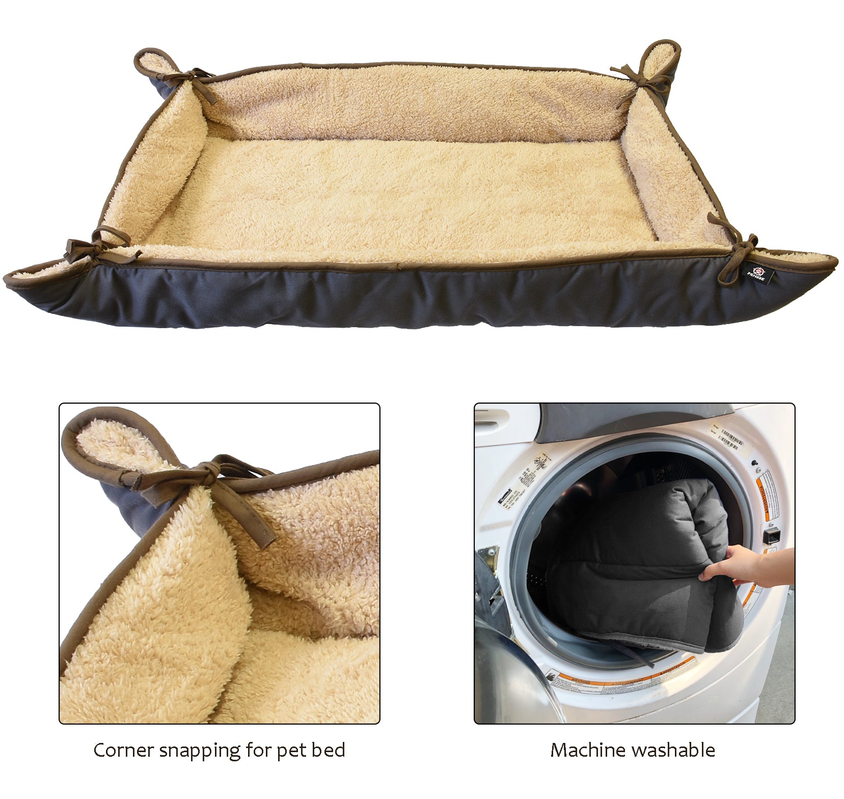 Pawsse Dog Cuddler Bed，Soft Plush Pet Sofa Thick Kennel Cushion Pad Crate Mat Blanket Car Seat Cover for Small Medium Large Dogs Puppy Cats Grey