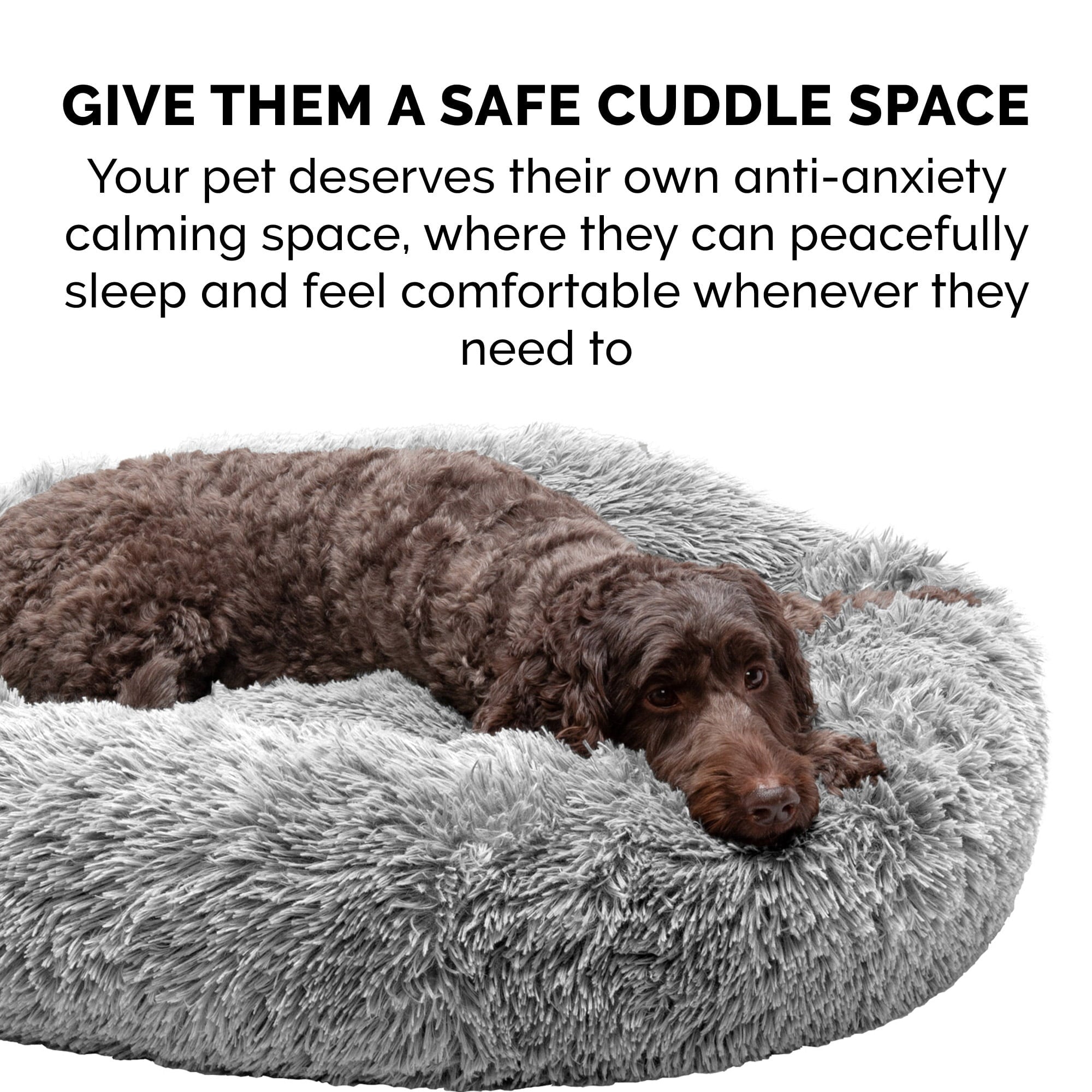 FurHaven | Calming Cuddler Long Fur Donut Pet Bed for Dogs and Cats， Mist Gray， Jumbo