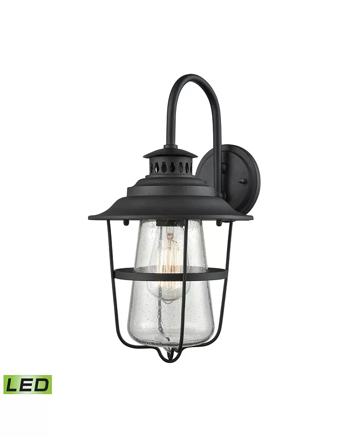 Macy's San Mateo 1 Light Outdoor Wall Sconce in Textured Matte Black with Clear Seedy Glass