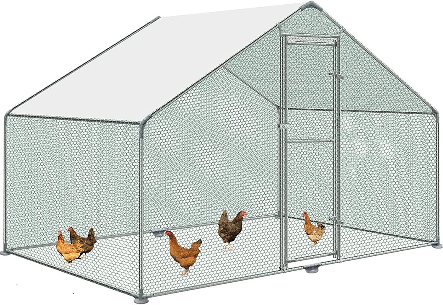 Large Chicken Coop Metal Chicken Runs for Yard， 10' Walk in Chicken Coop Cage Chicken Pen Poultry Cage with Waterproof and Anti-UV Cover Heavy Duty Rabbit Hutch Duck Cage for Outdoor， Backyard and Farm