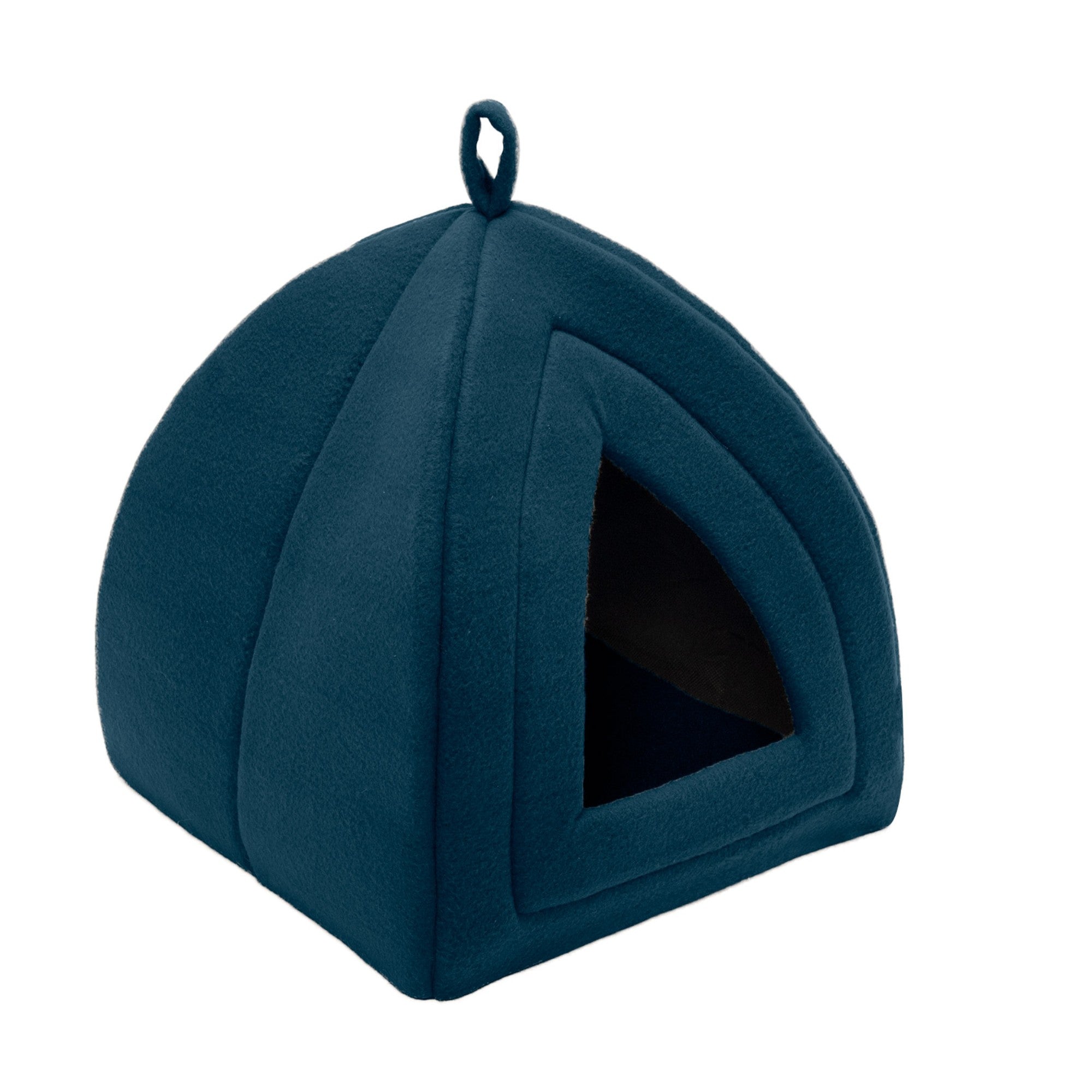 FurHaven Pet Cat Bed | Fleece Hooded Tent House Pet Bed for Cats and Small Dogs， Lagoon Blue