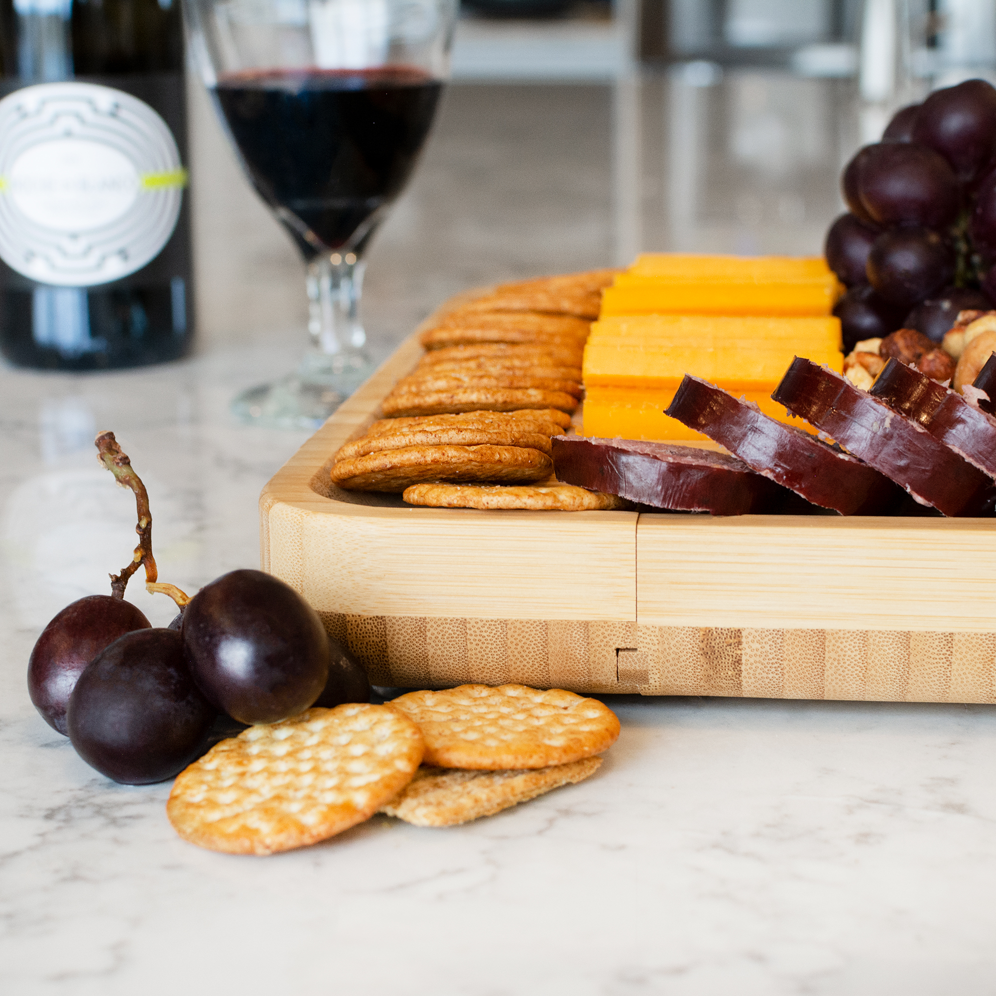 DRAGONN Natural Bamboo Cheese Board and Charcuterie Platter with Hidden Drawer