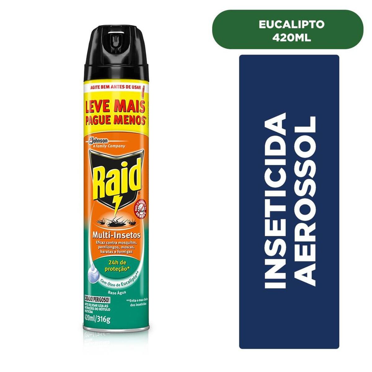 Inseticida Aerossol Raid Multi-insetos Base Agua Eucalipto Leve Mais Pague Menos 420ml