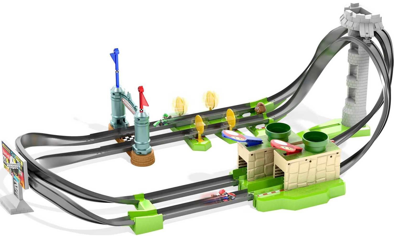 Hot Wheels Mario Kart Circuit Lite Track Set with 1:64 Scale Toy Die-Cast Kart Vehicle and Launcher