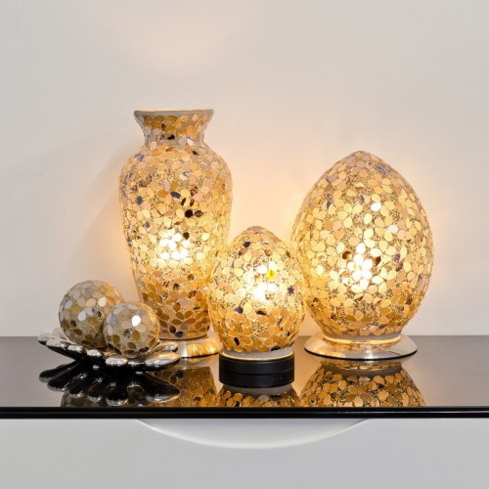 Britalia 880418 Autumn Gold Flower Mosaic Glass Vintage Egg Table Lamp 30cm