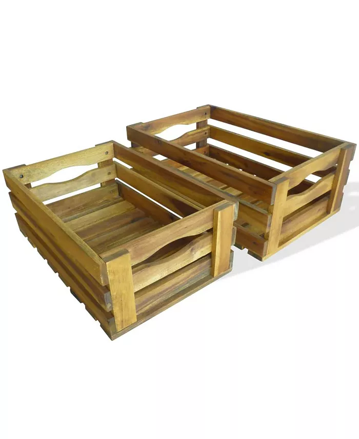 vidaXL Apple Crate Set 2 Pieces Solid Acacia Wood