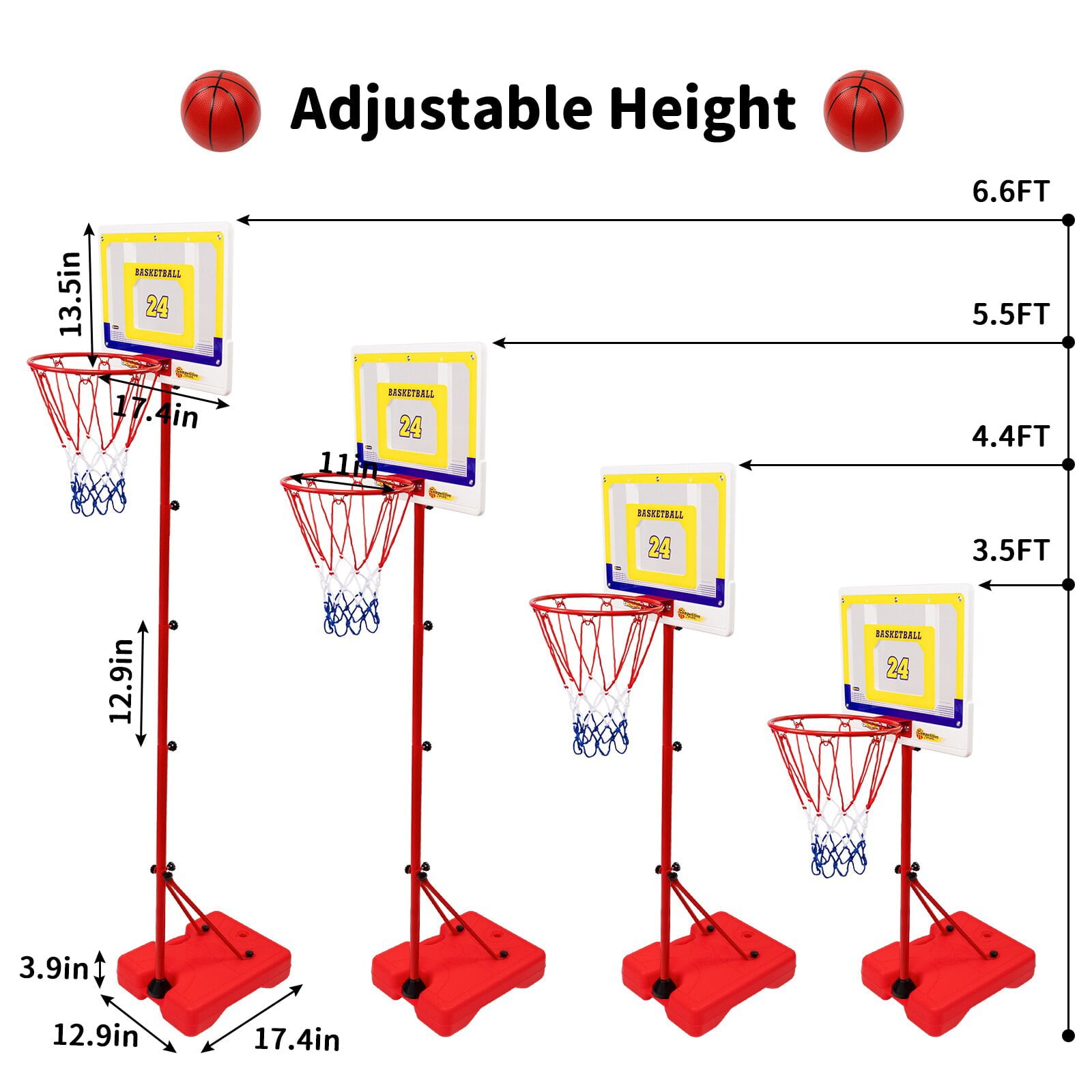 Basketball Hoop Indoor for Kids， Adjustable-Height Pole for Boys Girls Age 3-10， Mini Portable Basketball Goals for Indoor Outdoor， 3 Balls