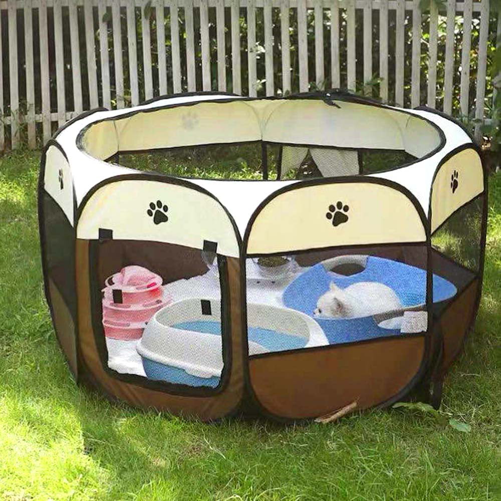 Htovila Foldable Pet Playpen Kennel with Carrying Case for Small Puppies and Cats