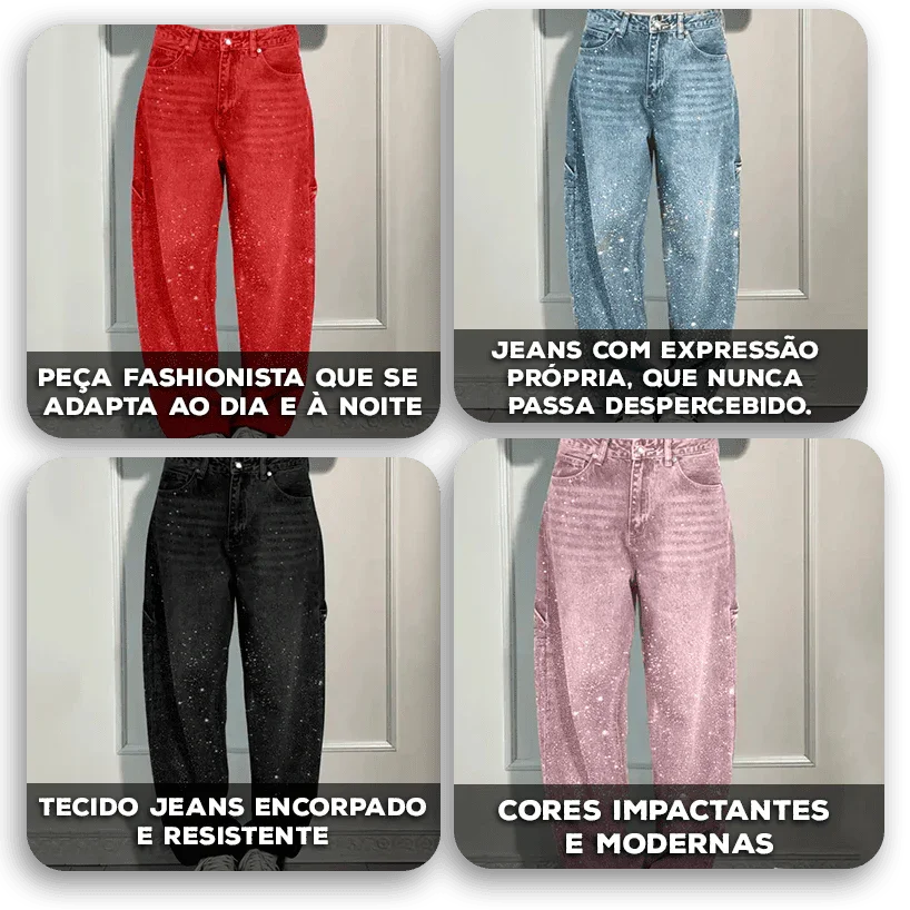 Calça Jeans Sparkle™ com Corte Reto e Brilho Aplicado / O Glamour das Ruas em Movimento!