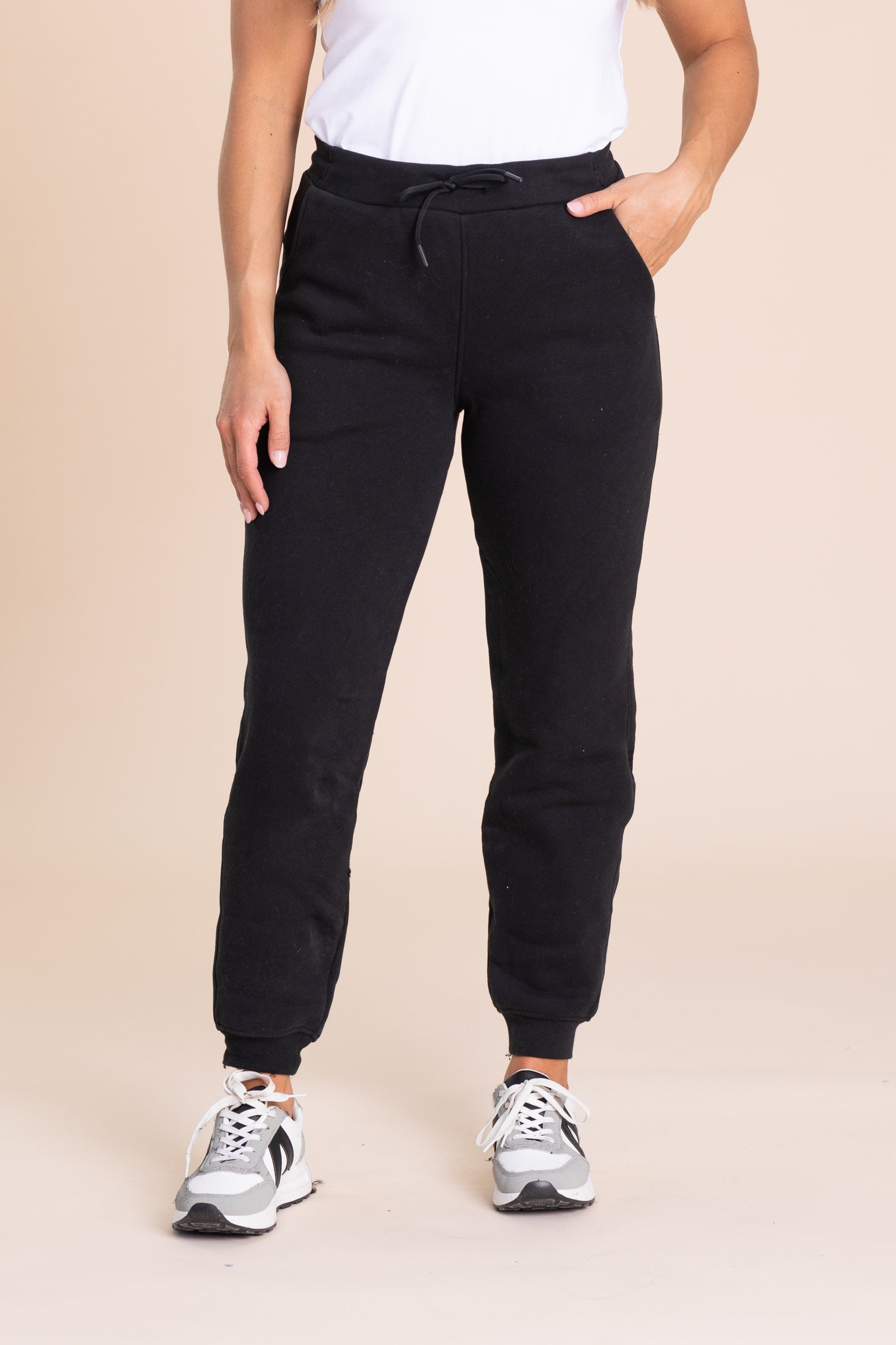 Black Solid Swoop Back Sweatpants