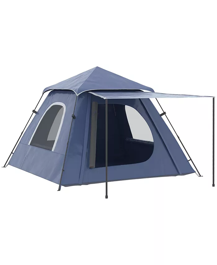 Outsunny 3-4 Person Automatic Camping Tent w  Porch， Pop Up Tent， Portable Backpacking Shelter with Mesh Windows， Zipped Door， Floor， Hang Hook Portab