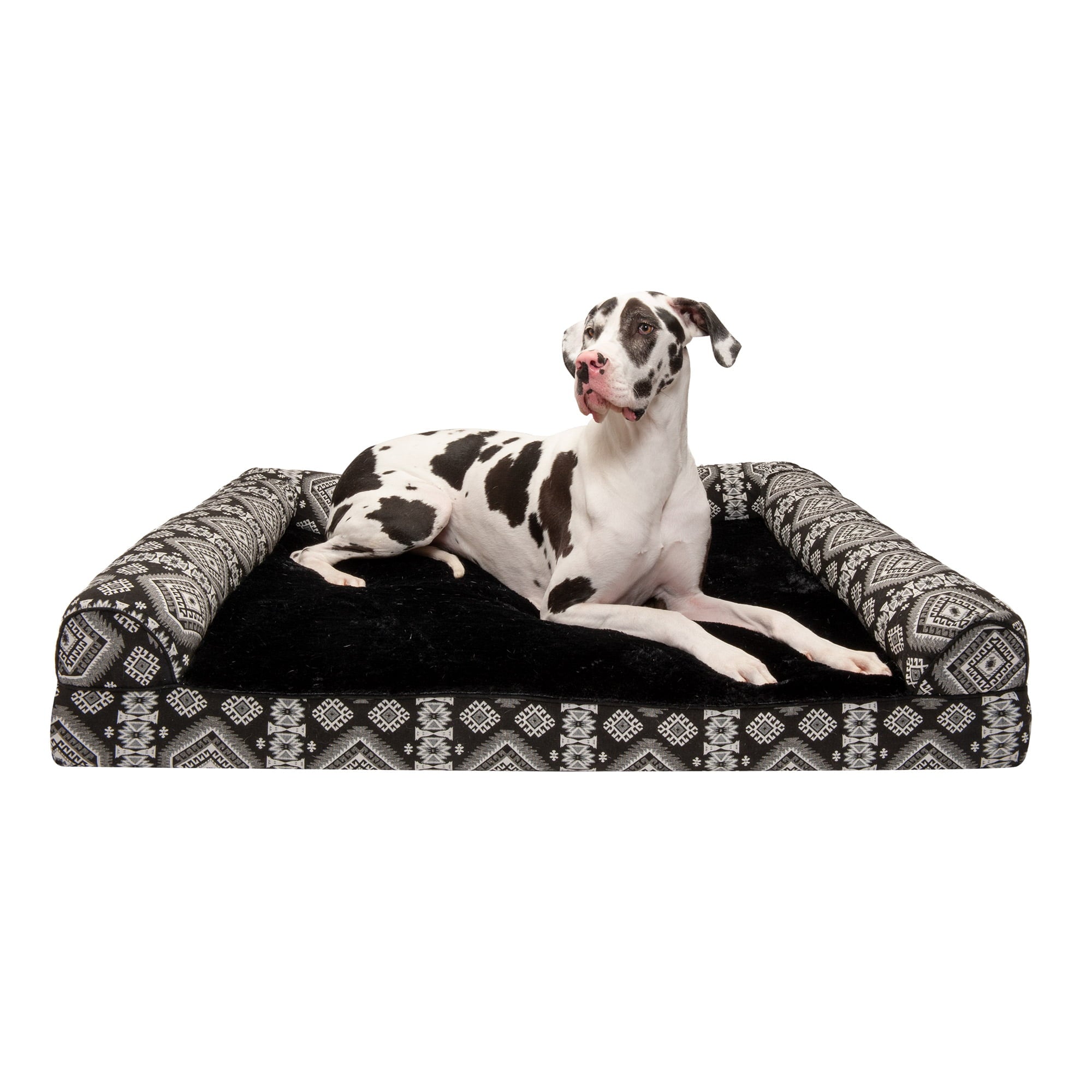 FurHaven | Cooling Gel Southwest Kilim Sofa Pet Bed for Dogs and Cats， Black Medallion， Jumbo Plus