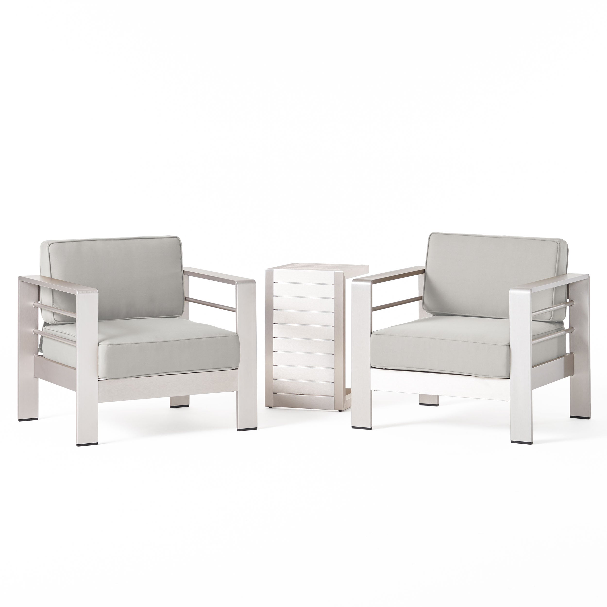 Edward Coral Outdoor Aluminum Club Chairs and Side Table Set with Cushions
