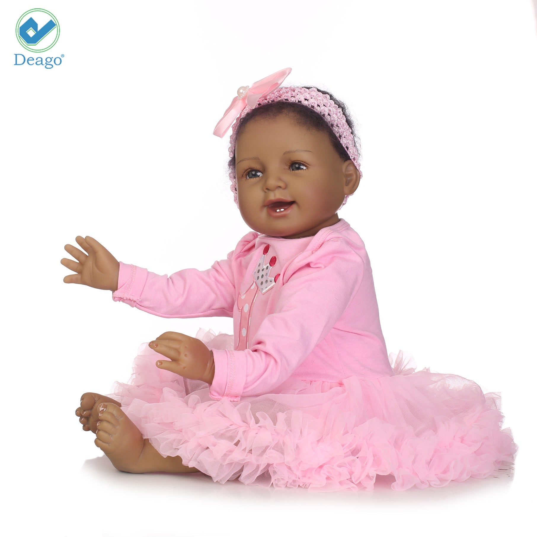 Deago 22Inch Reborn Baby Dolls Lifelike Newborn Realistic Simulation Black Indian Style Soft Vinyl Child Playmate