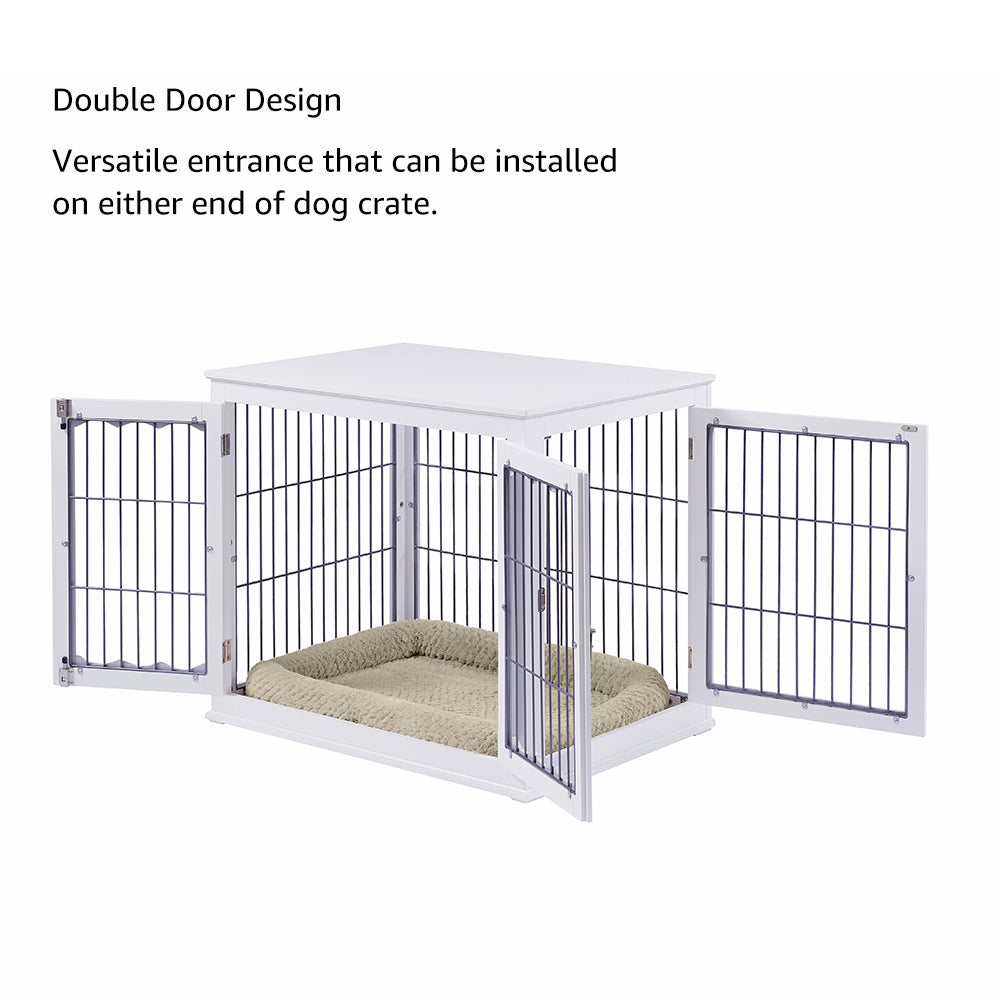 Unipaws Large Dog Crate， Pet Kennel Furniture Style， Metal Wired， White